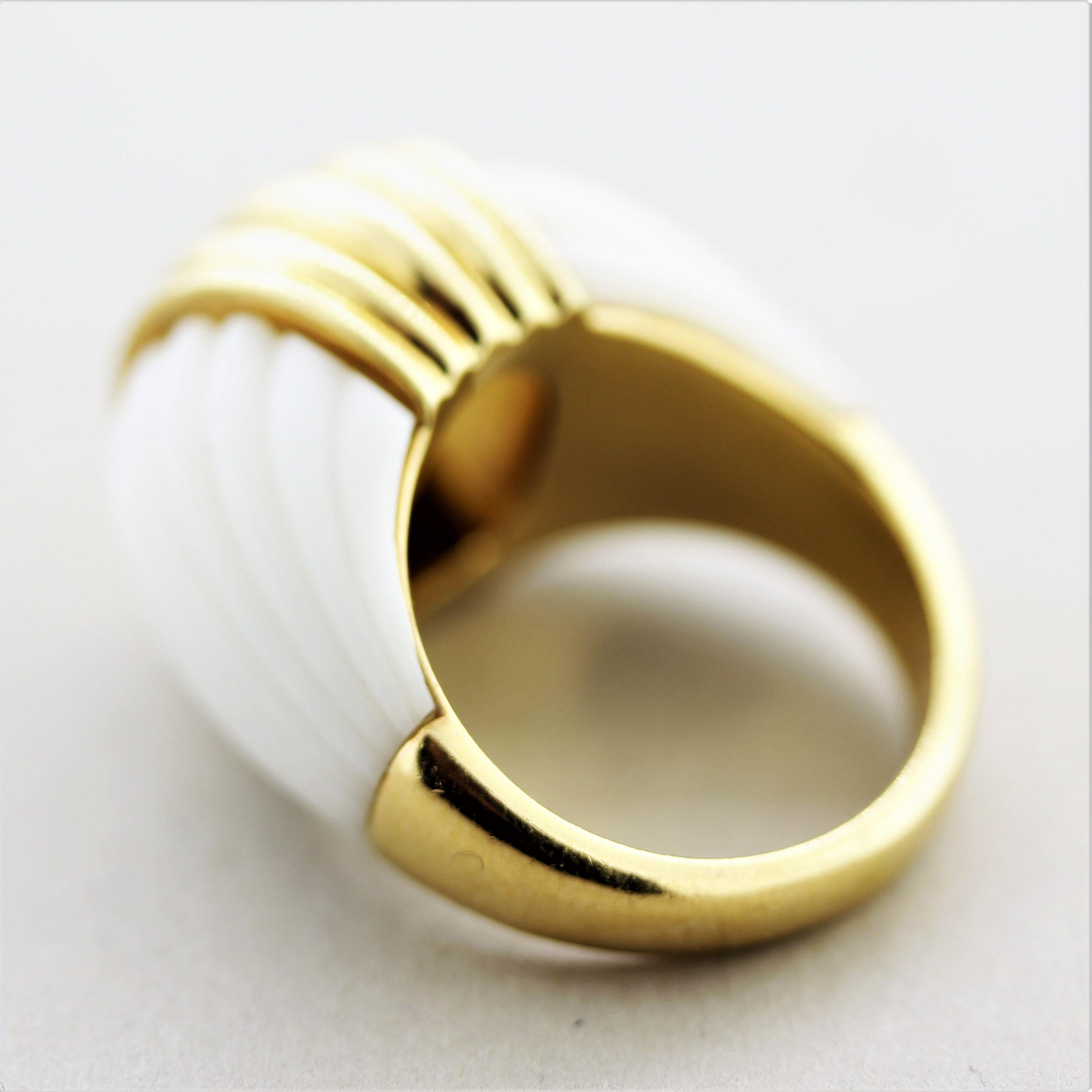 Women's Carved Coral Gold Dome Ring For Sale