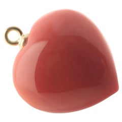 coral heart pendant Carved Coral Heart 18 Karat Gold Handmade Italy Pendant Romantic Love Necklace