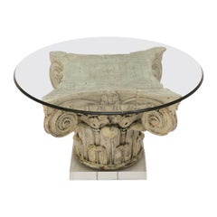 Carved Corinthian Capital Cocktail Table on Lucite Base