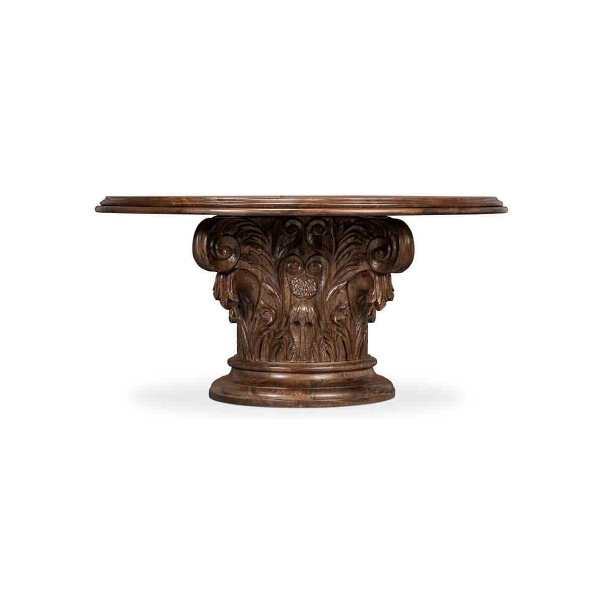 Wood Carved Corinthian Roman Round Table For Sale