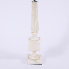 Carved Cream Marble Column and Plinth Table Lamp