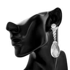 Carved Crystal and Diamond Dangle Platinum Earrings