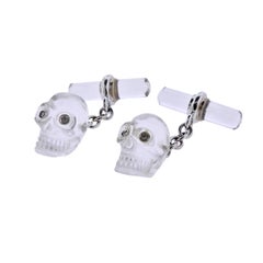 Carved Crystal Diamond Gold Skull Cufflinks