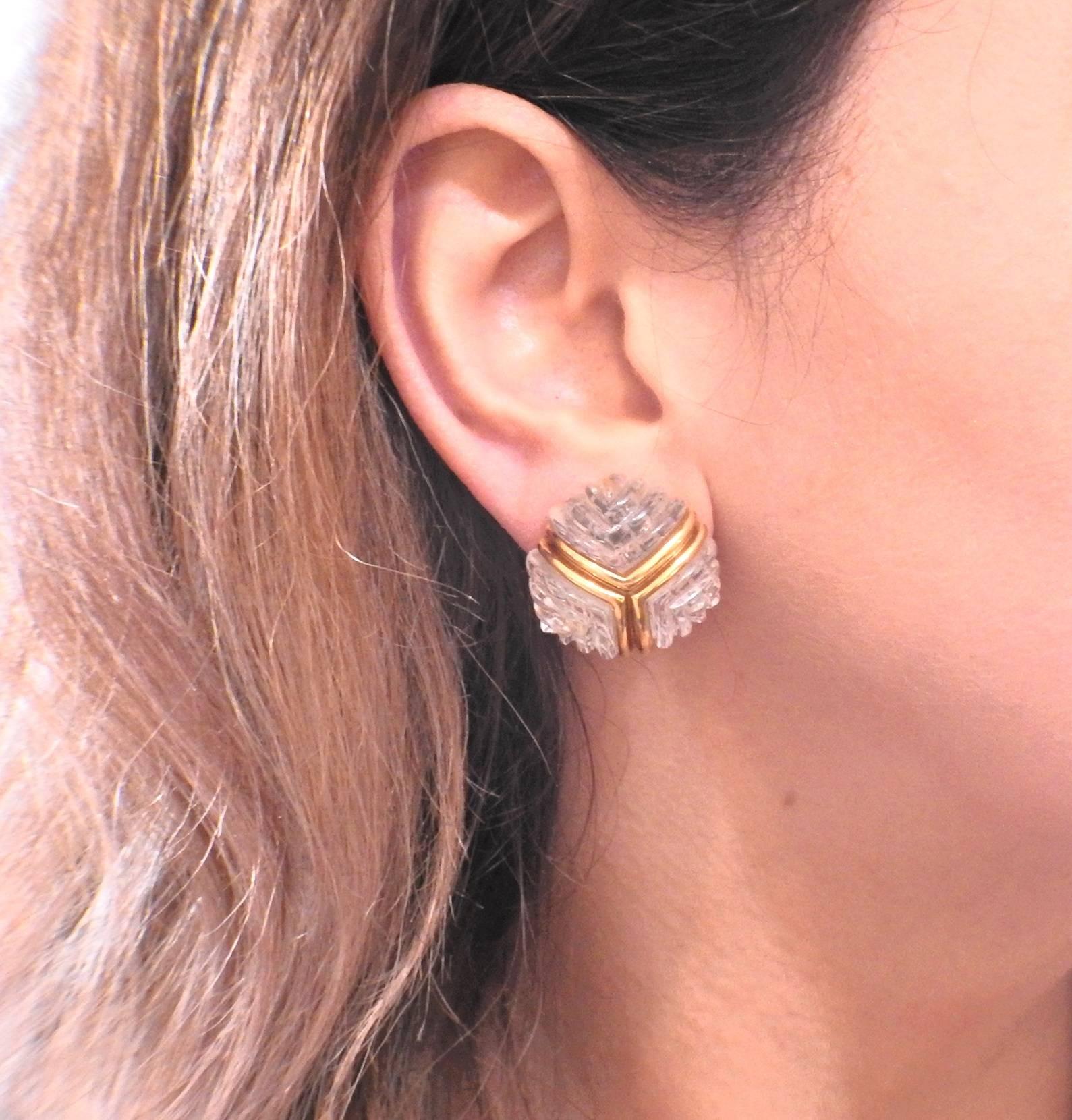 Carved Crystal Gold Earrings For Sale 1