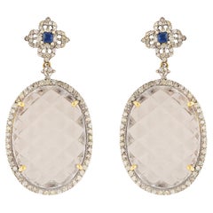 Vintage Carved Crystal, Sapphire & Diamond Drop Earrings