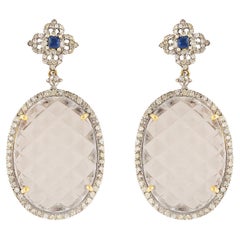 Carved Crystal, Sapphire & Diamond Drop Earrings