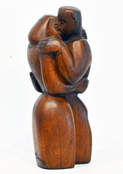 Carved Cubist Style Mahogany Sculpture 'Farewell' by Clara Shainess, 1896-1987