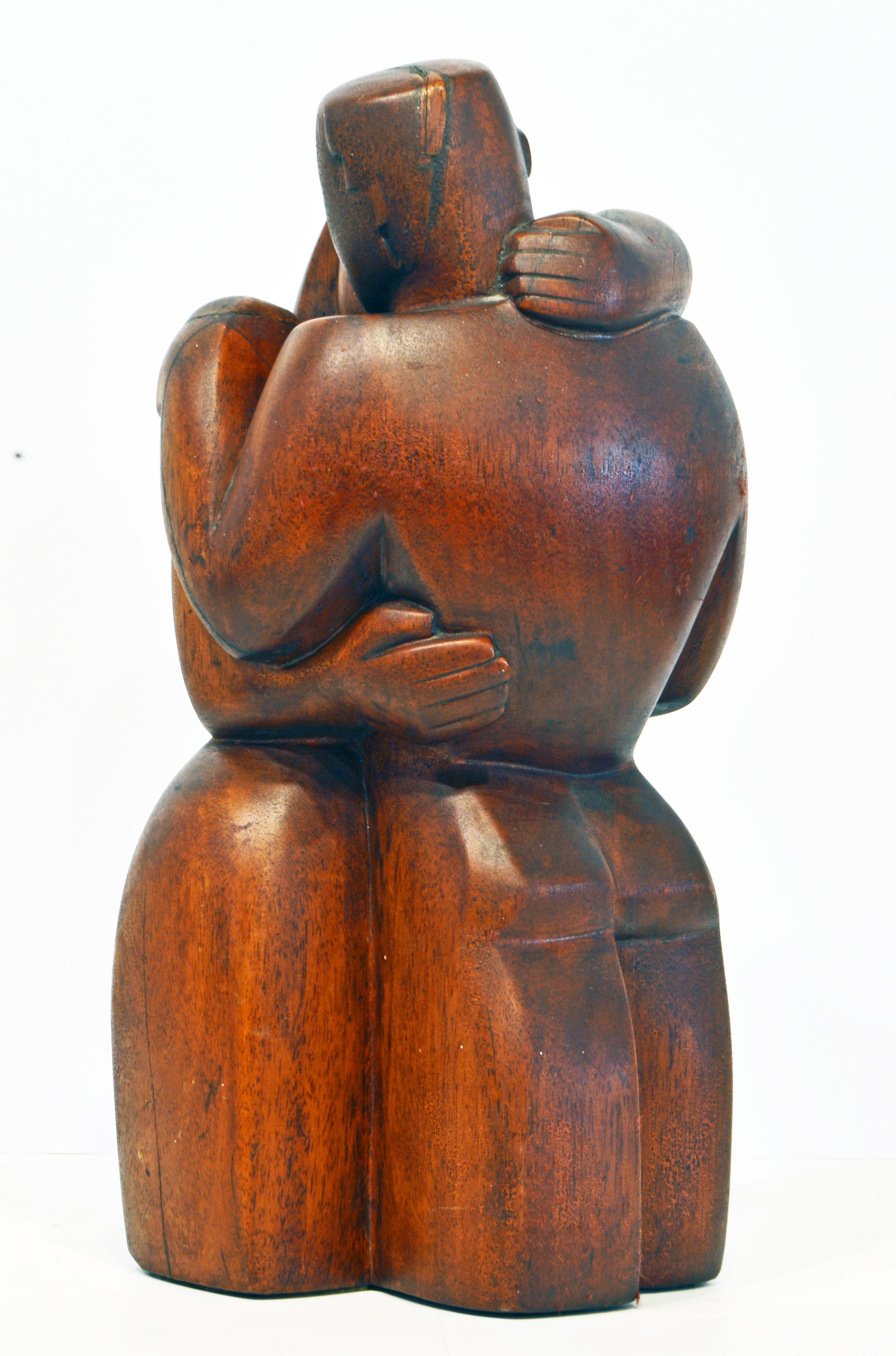 American Carved Cubist Style Mahogany Sculpture 'Farewell' by Clara Shainess, 1896-1987