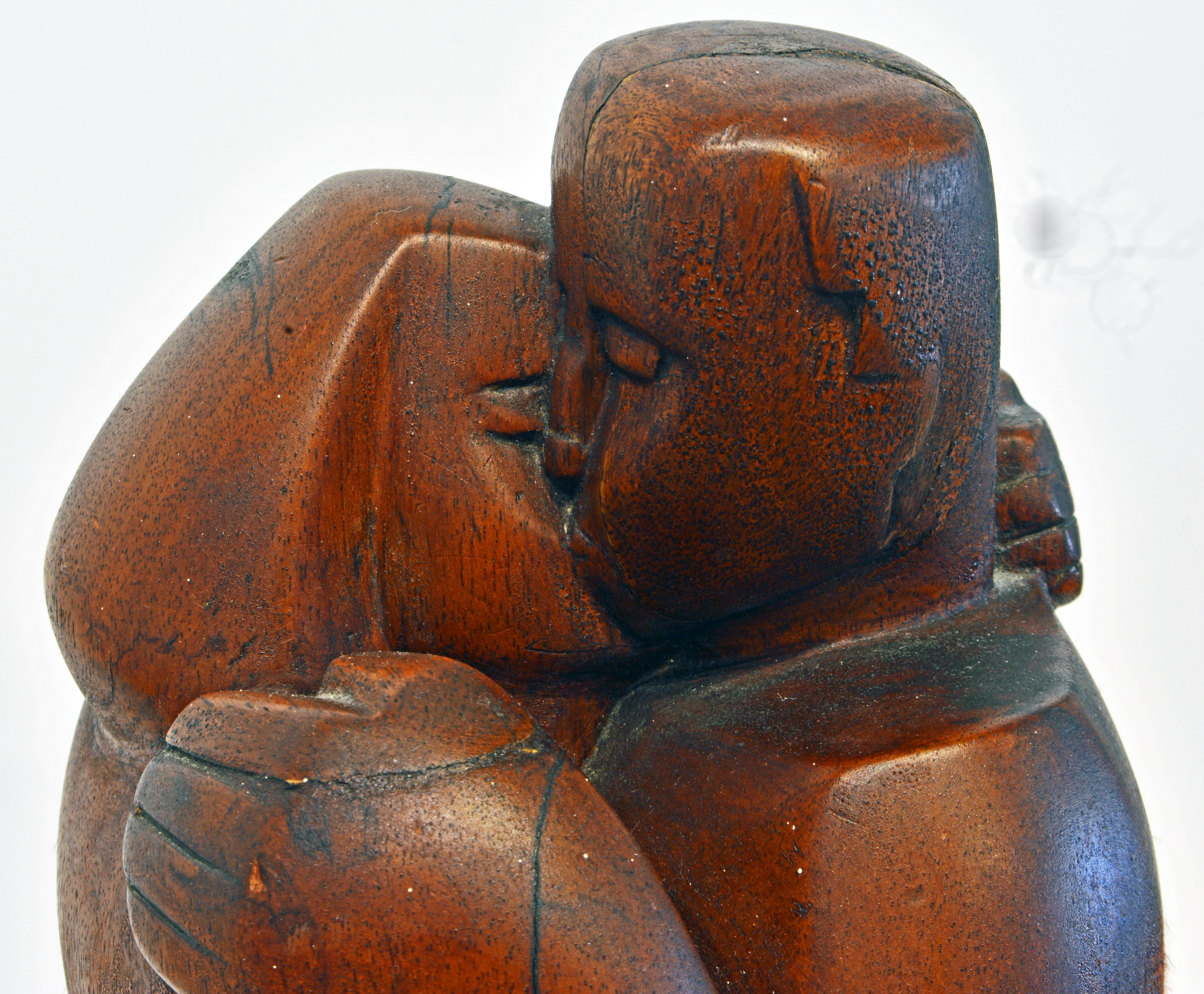 Carved Cubist Style Mahogany Sculpture 'Farewell' by Clara Shainess, 1896-1987 1