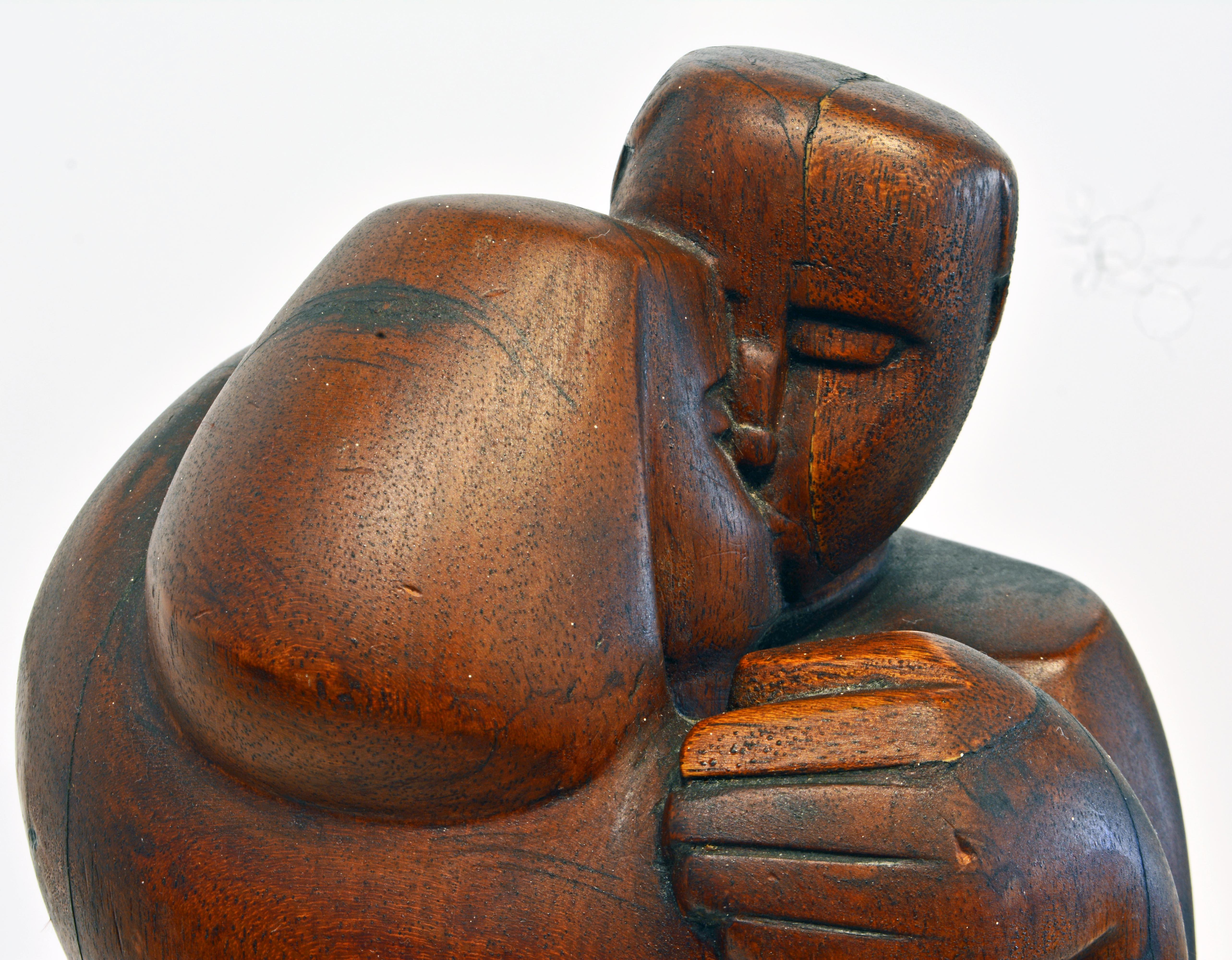 Carved Cubist Style Mahogany Sculpture 'Farewell' by Clara Shainess, 1896-1987 2