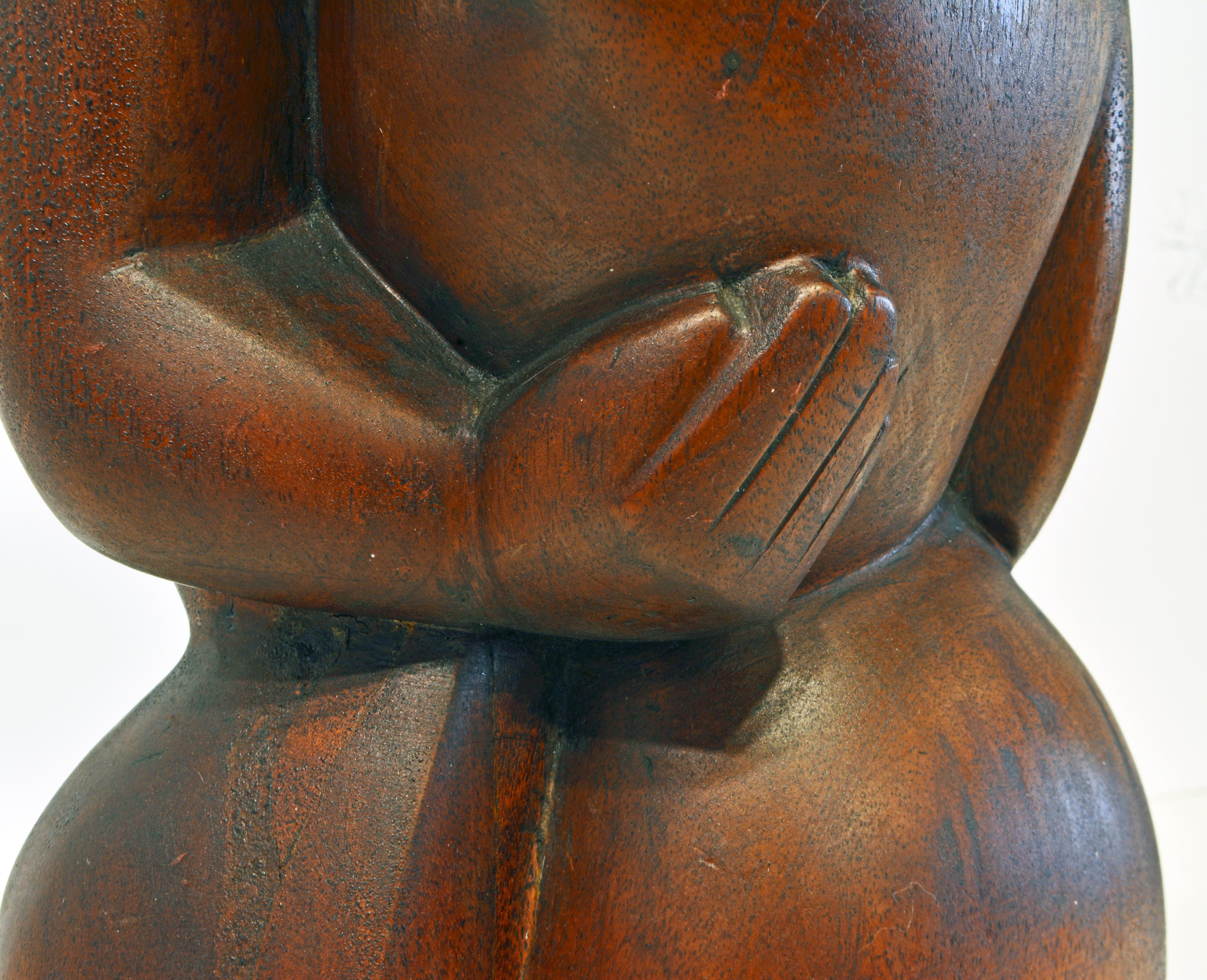 Carved Cubist Style Mahogany Sculpture 'Farewell' by Clara Shainess, 1896-1987 3