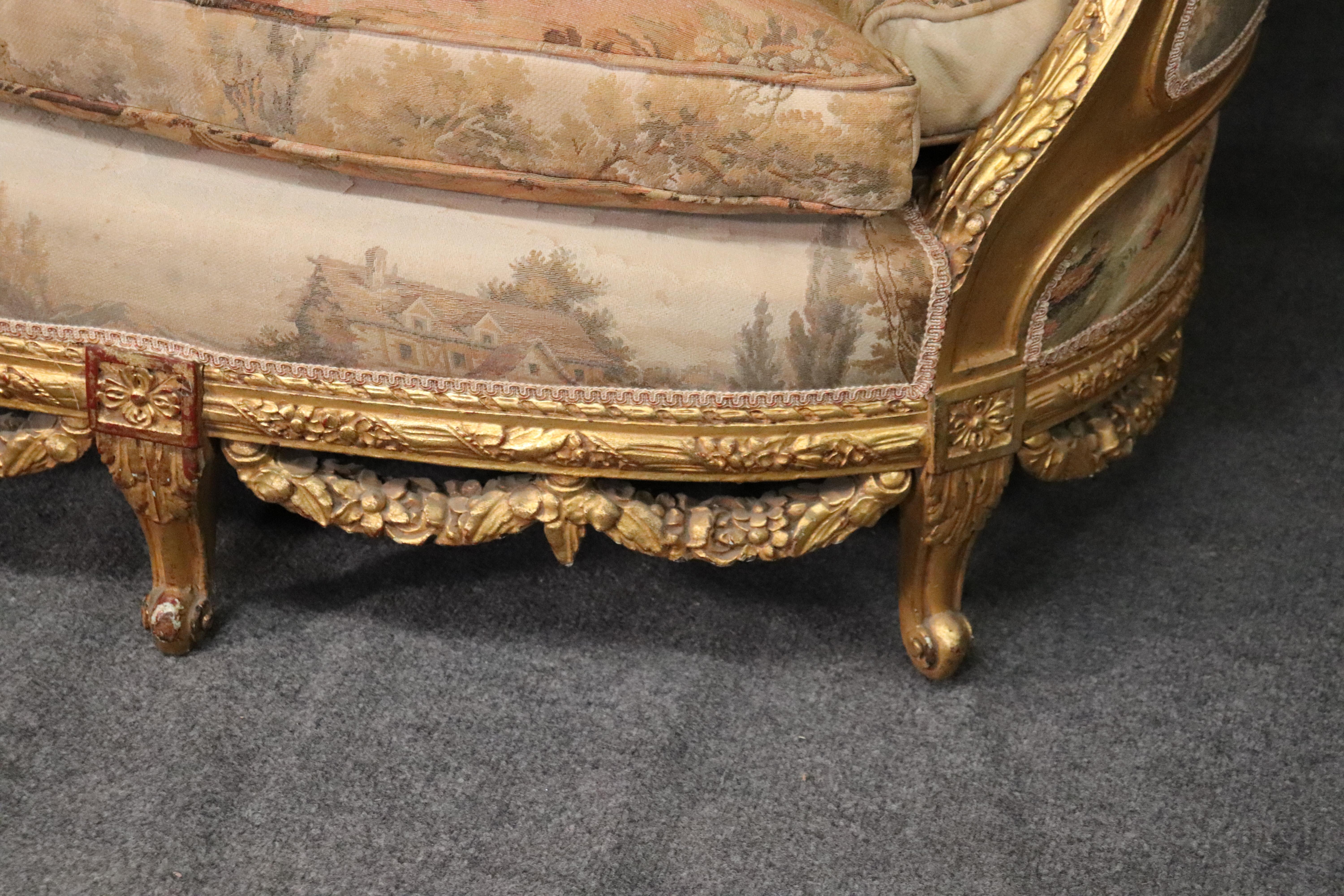 Carved Curved Back French Louis XV Gilded Rams Head and Lovebirds Sofa Settee 2