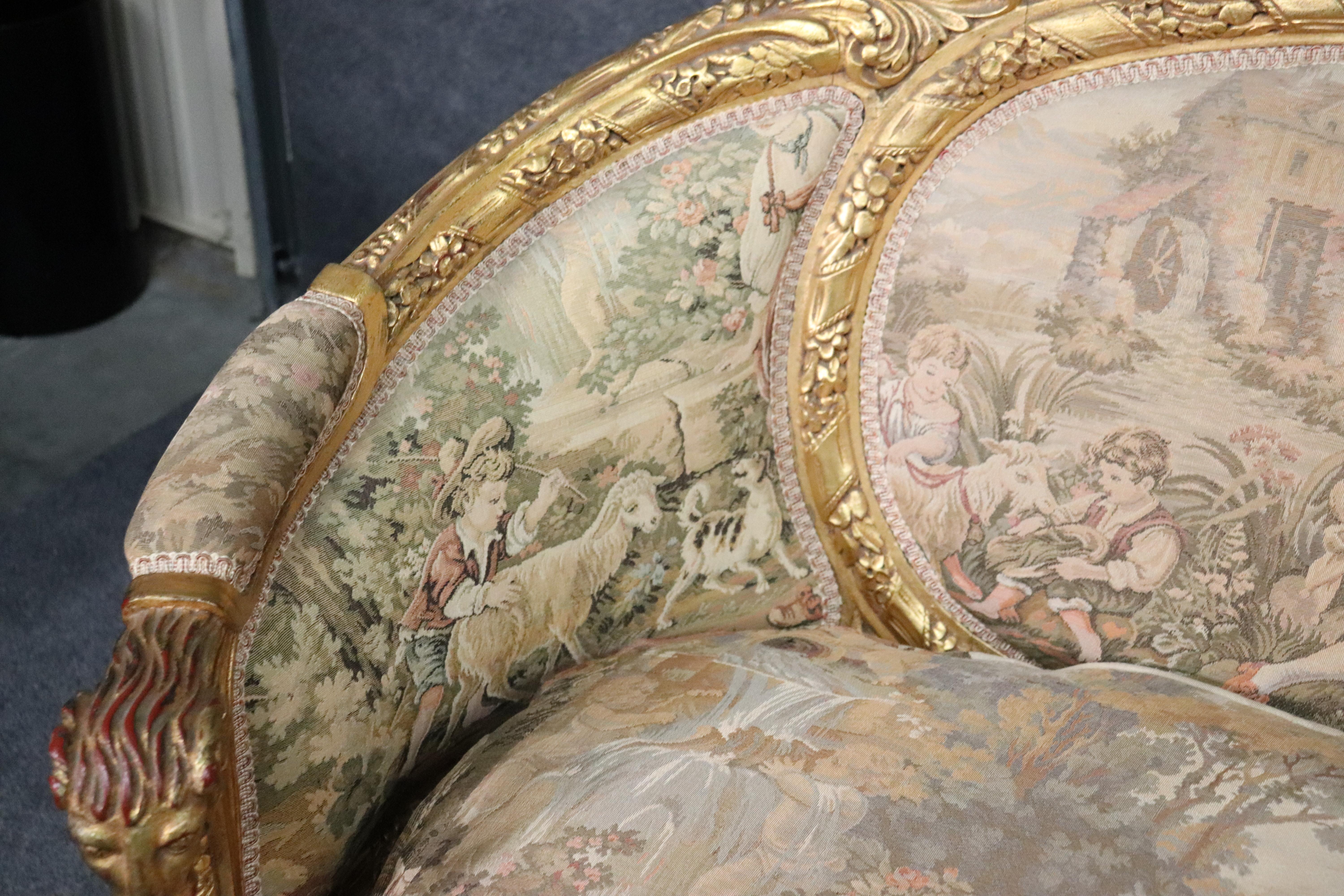 Carved Curved Back French Louis XV Gilded Rams Head and Lovebirds Sofa Settee 6