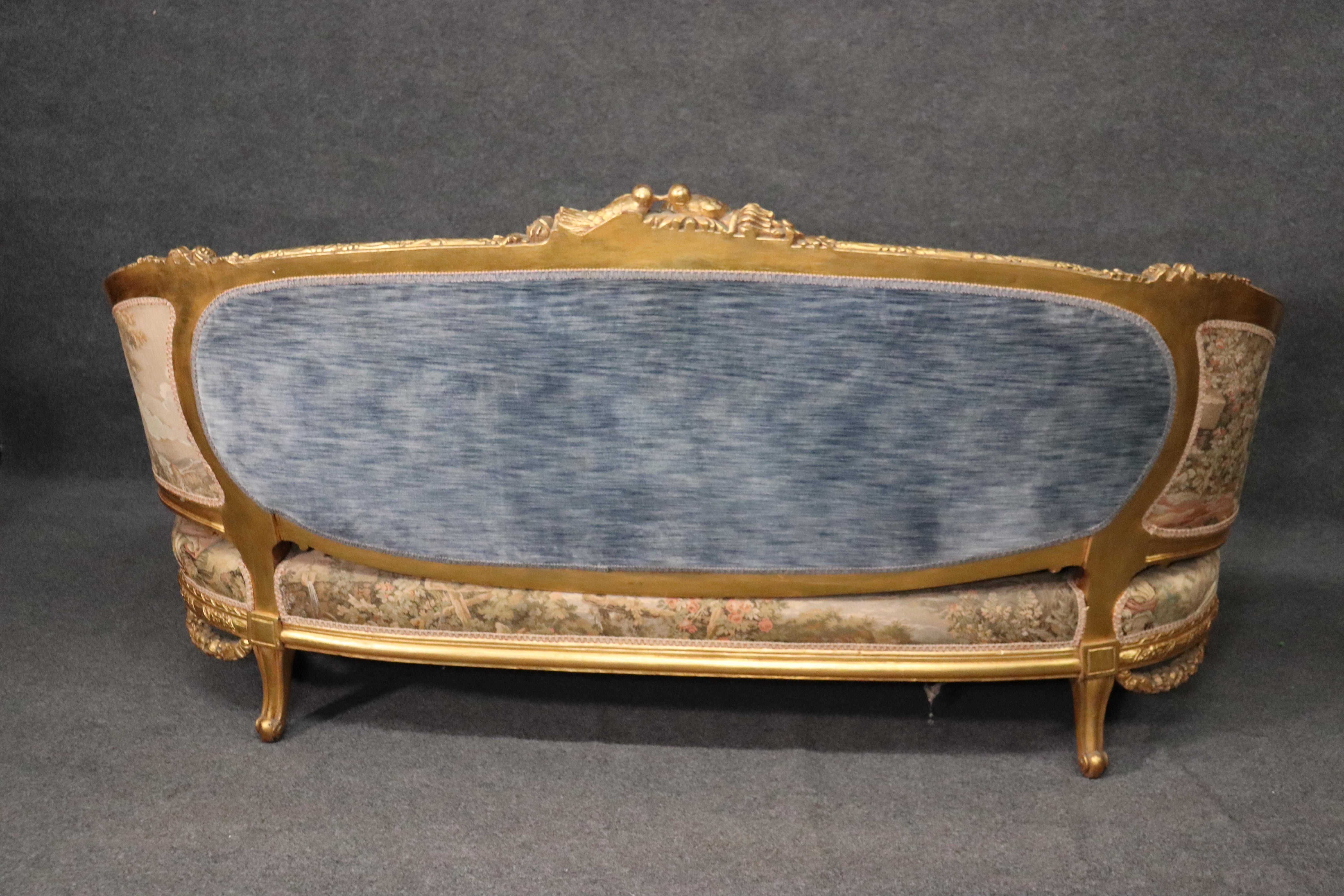 Carved Curved Back French Louis XV Gilded Rams Head and Lovebirds Sofa Settee 9