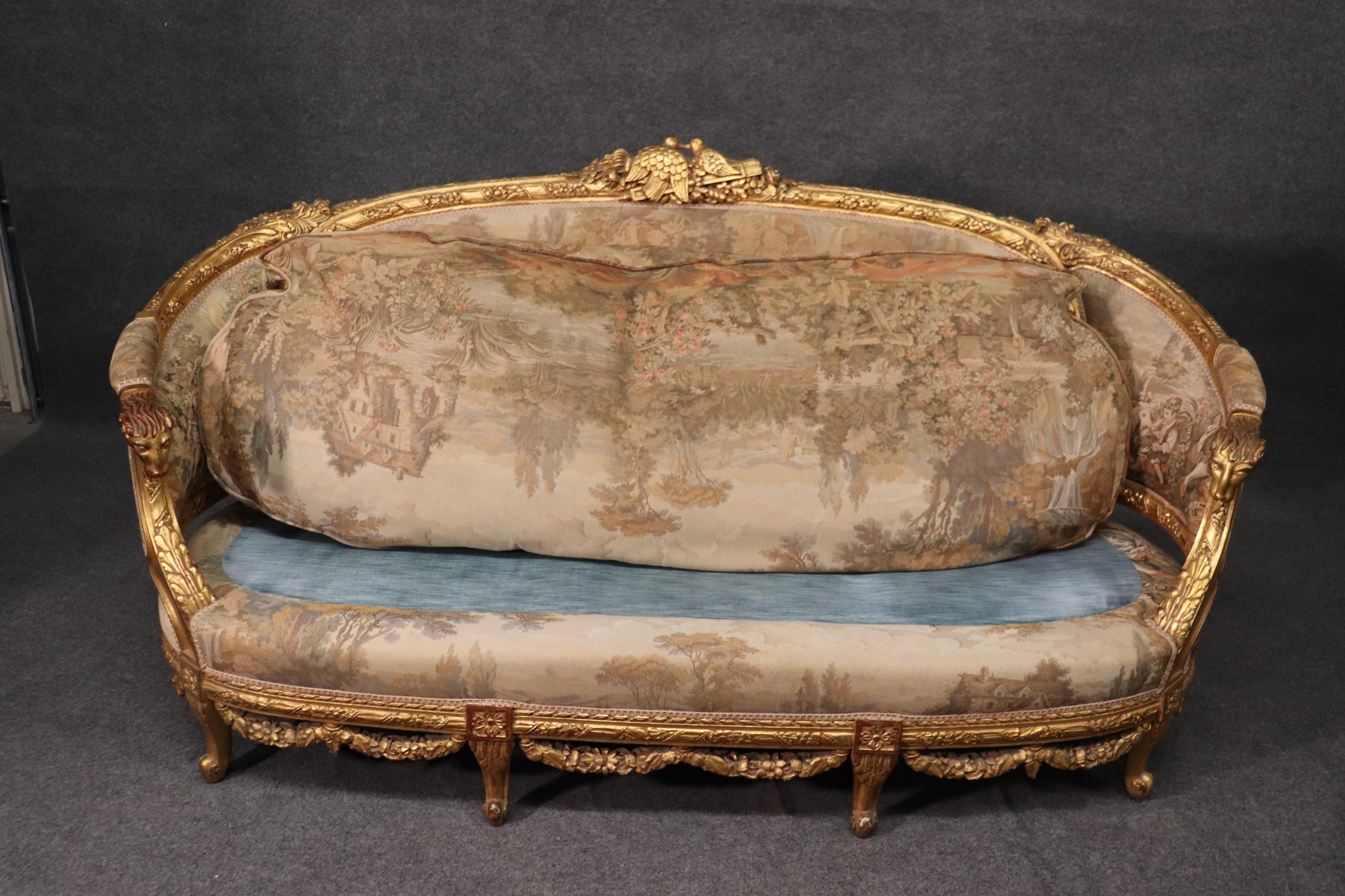 Carved Curved Back French Louis XV Gilded Rams Head and Lovebirds Sofa Settee 10