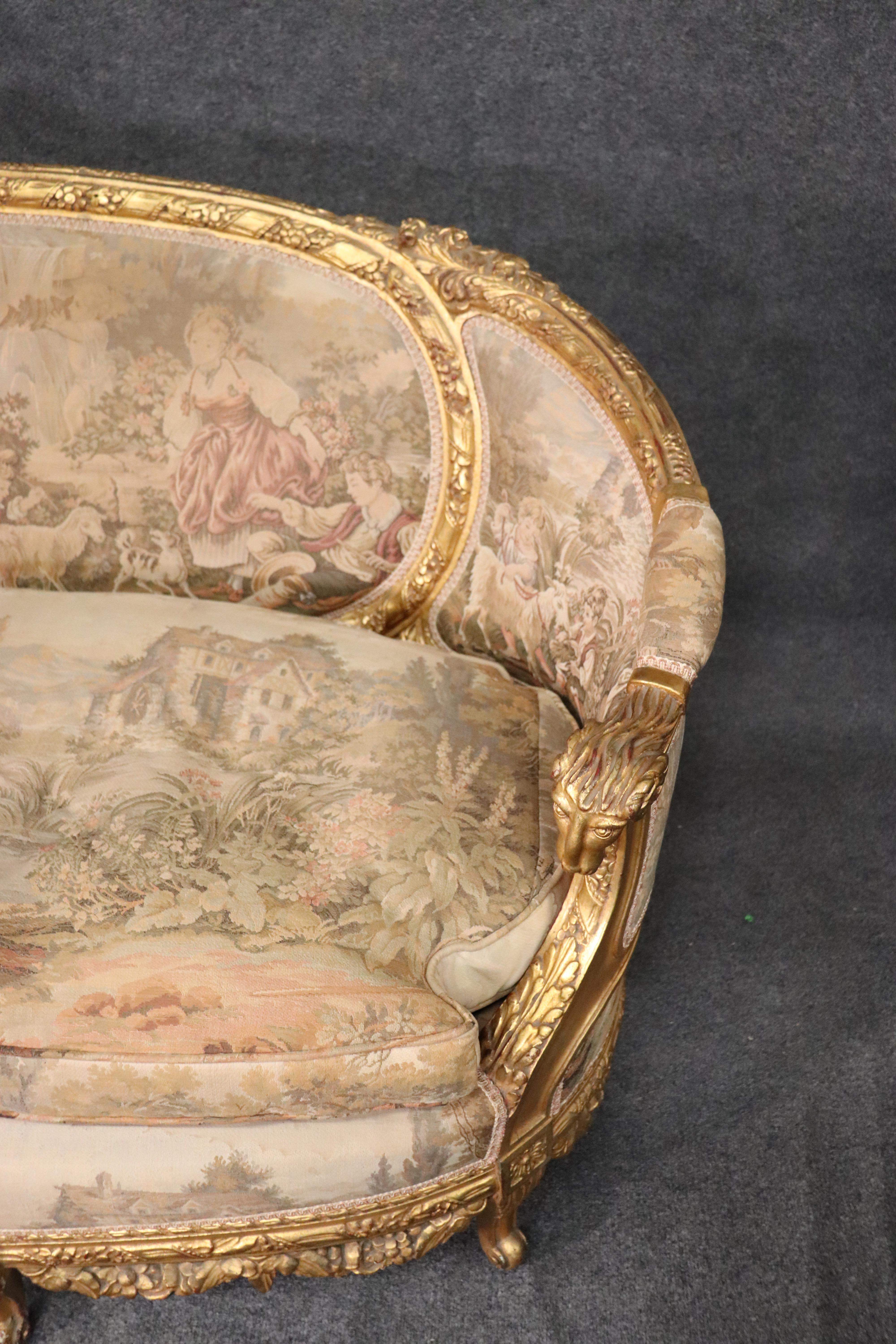 Walnut Carved Curved Back French Louis XV Gilded Rams Head and Lovebirds Sofa Settee