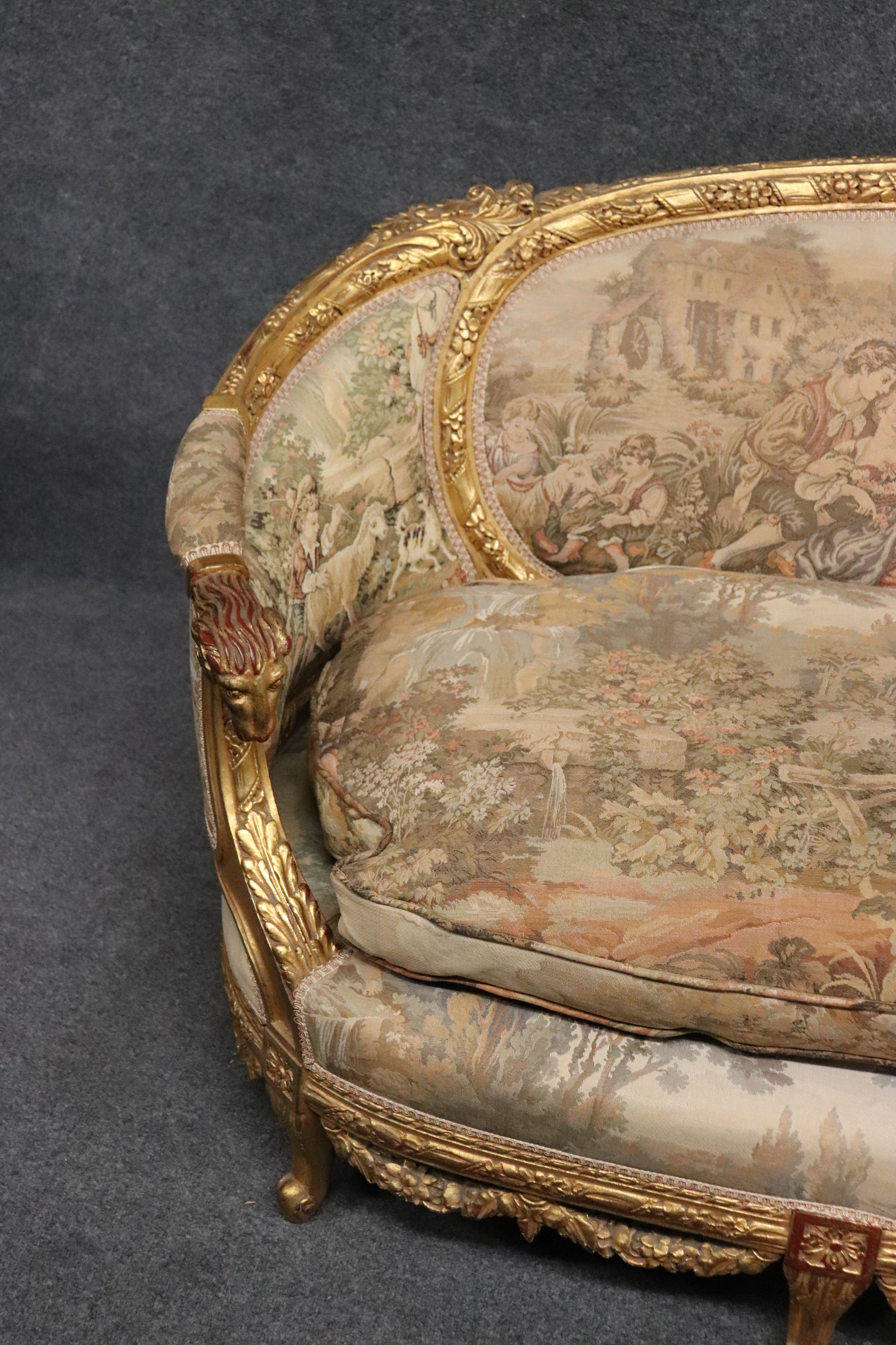 Carved Curved Back French Louis XV Gilded Rams Head and Lovebirds Sofa Settee 1