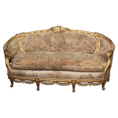 Geschnitzte geschwungene Rückenlehne Französisch Louis XV vergoldet Widderkopf und Unzertrennliche Sofa Settee
