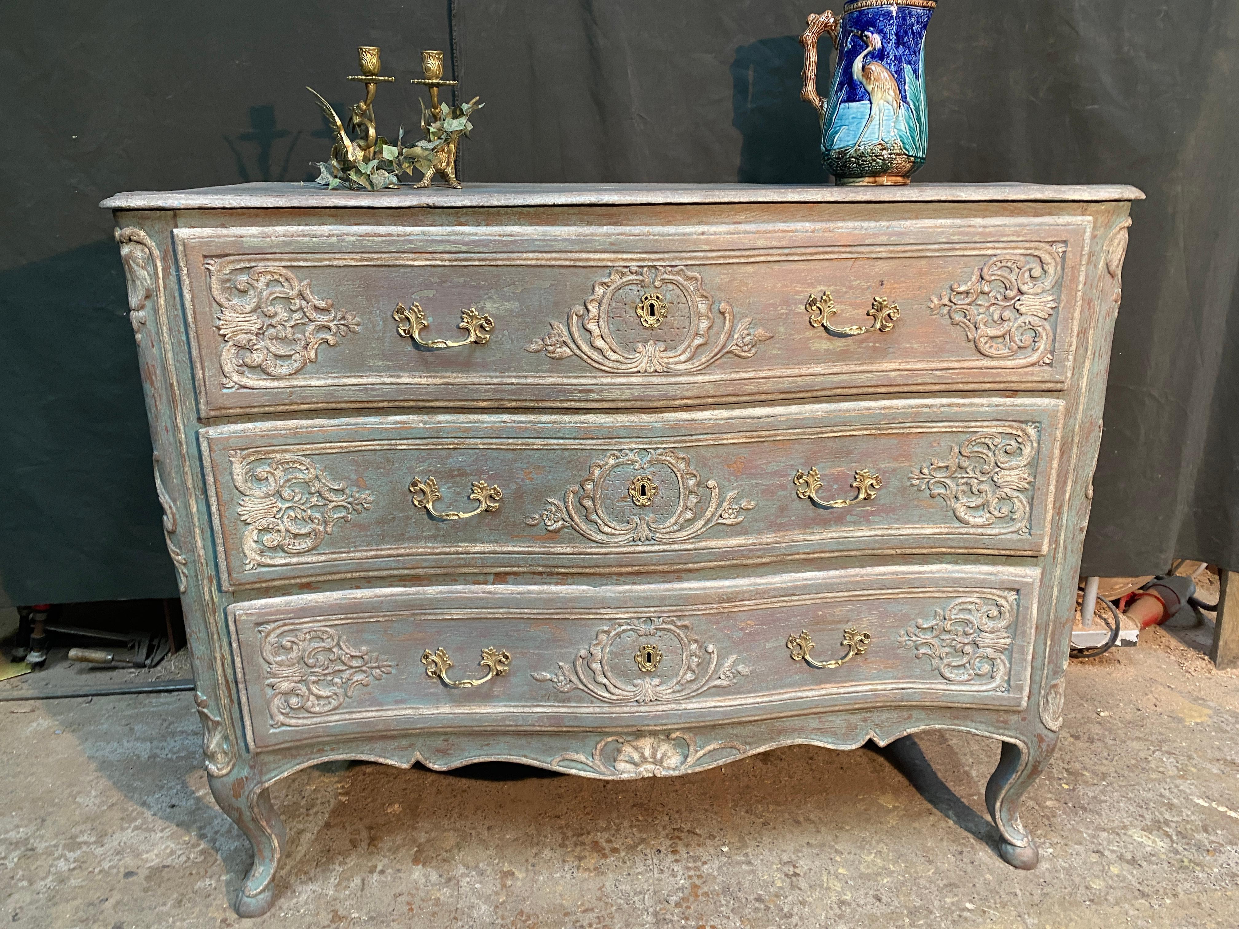 carved curved chest of drawers 18th century louis xv polychrome For Sale 3