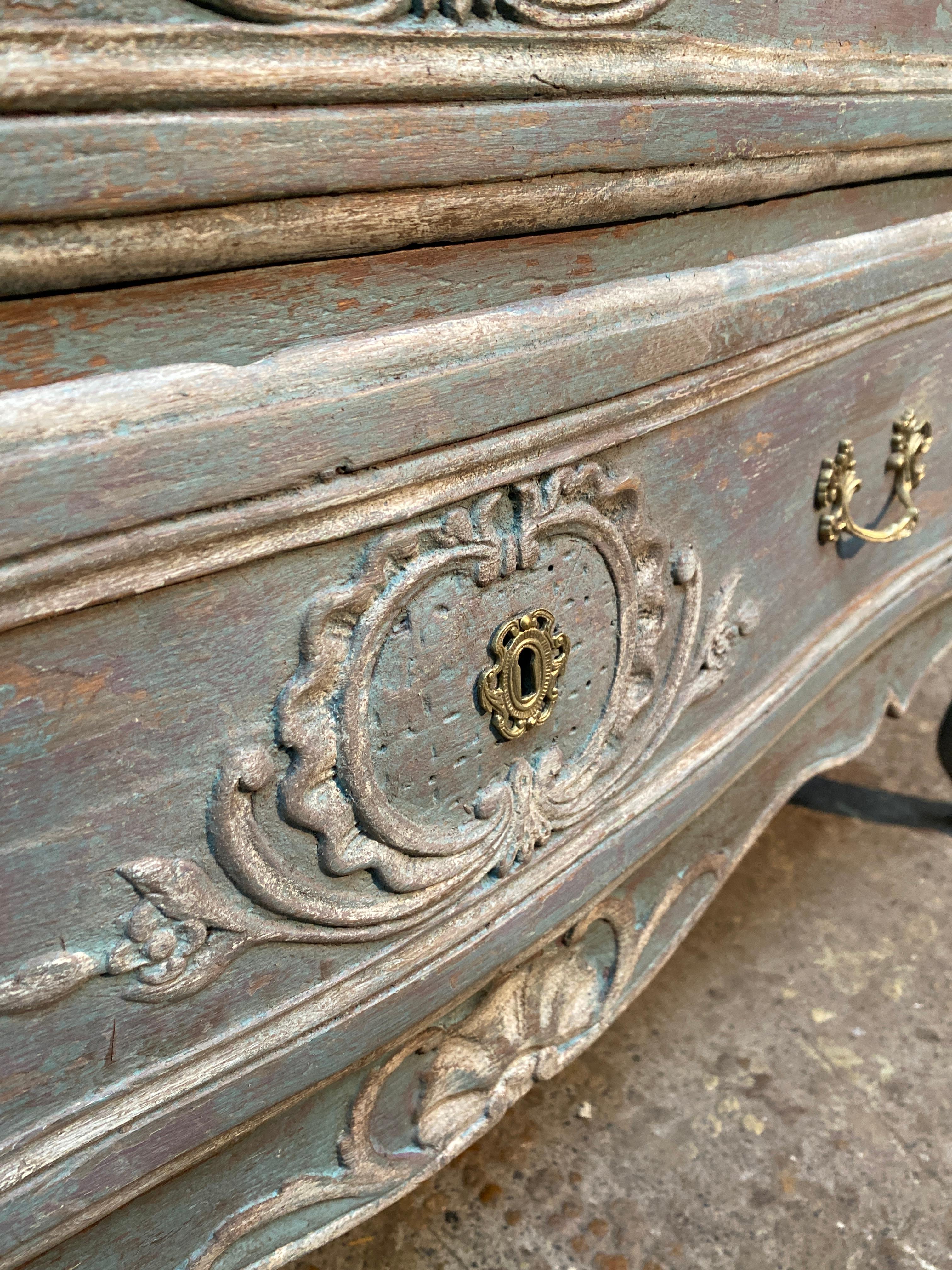 18th Century and Earlier carved curved chest of drawers 18th century louis xv polychrome For Sale