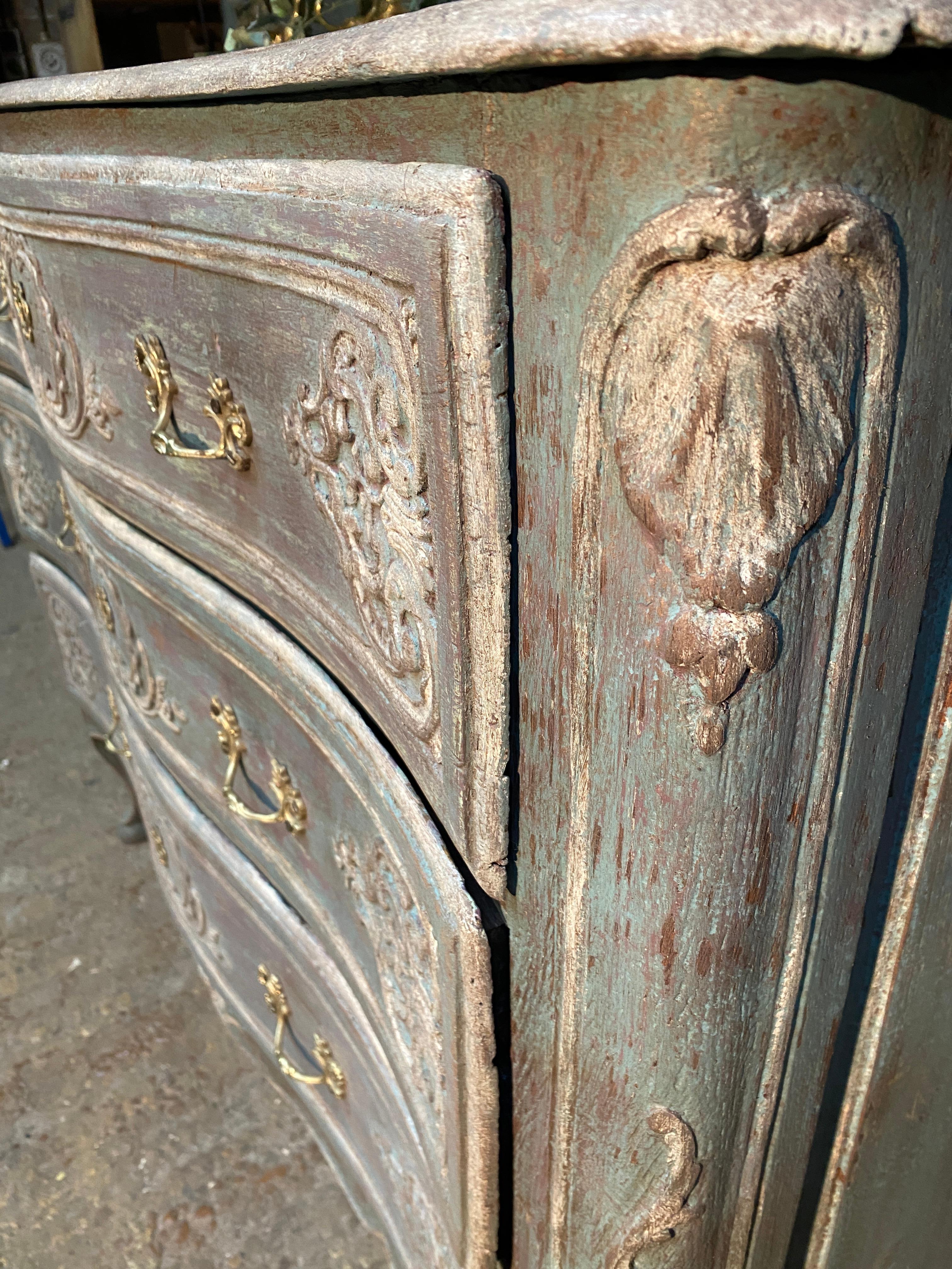 carved curved chest of drawers 18th century louis xv polychrome For Sale 1