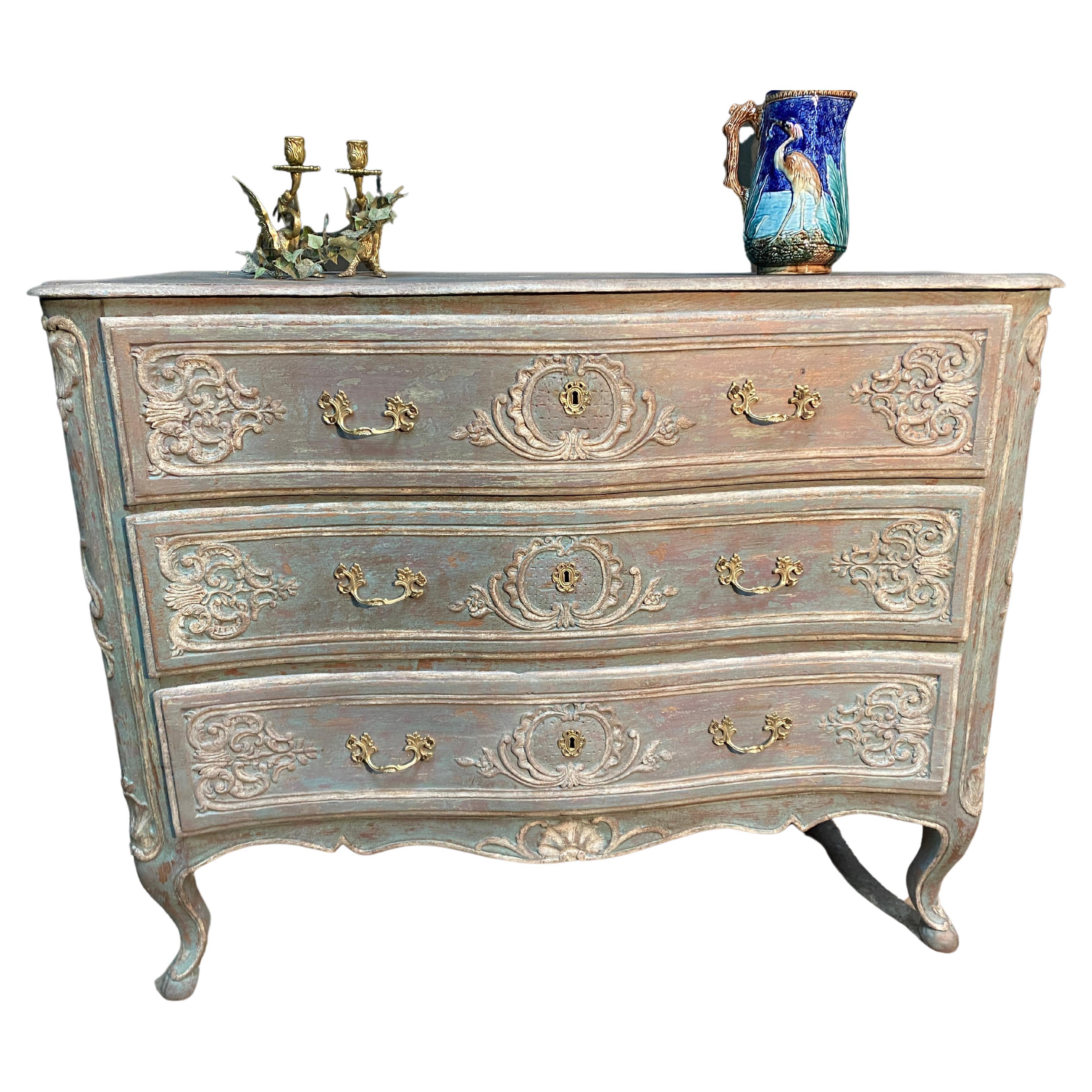carved curved chest of drawers 18th century louis xv polychrome