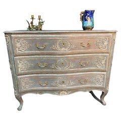 Antique carved curved chest of drawers 18th century louis xv polychrome
