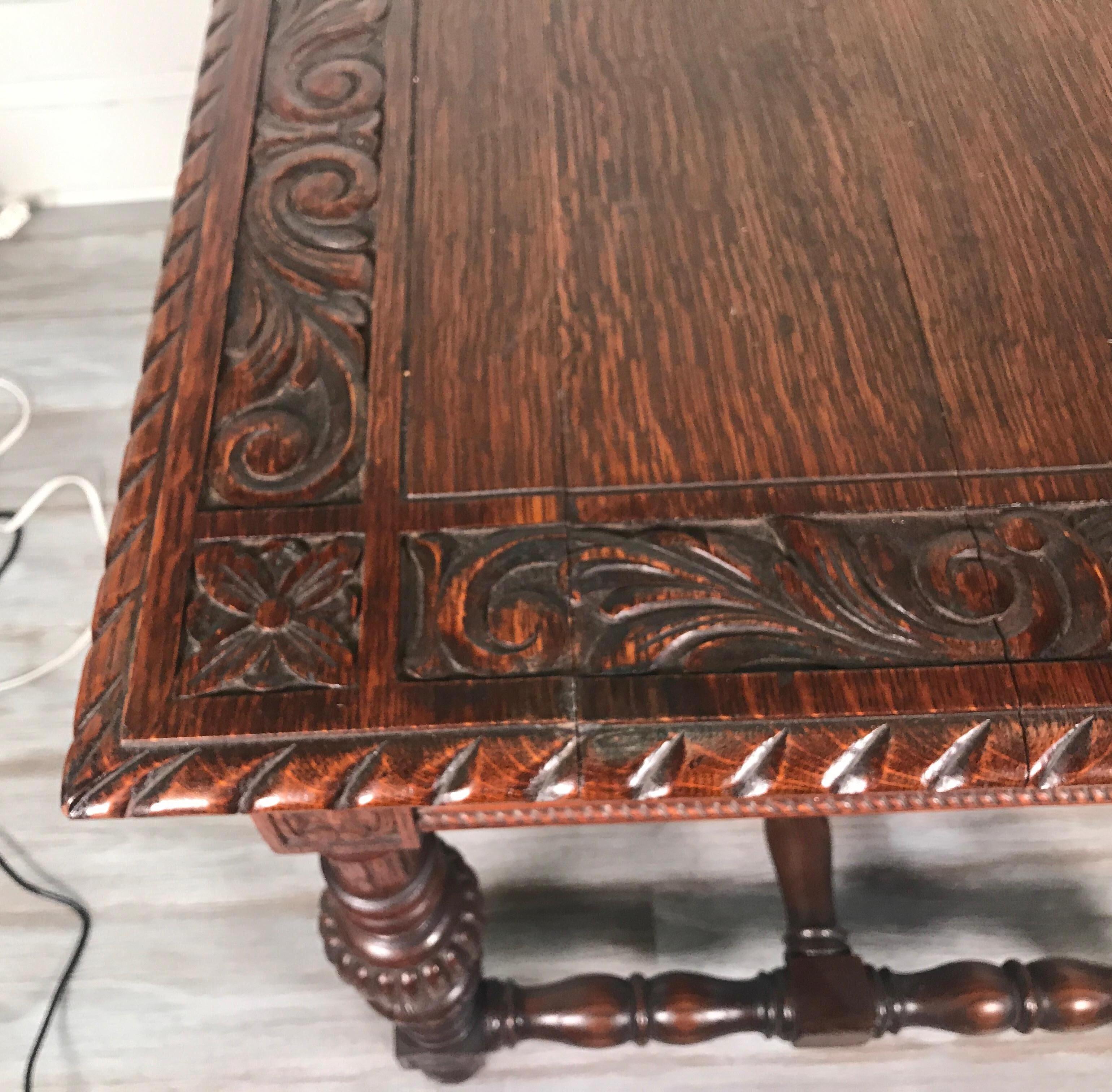 Carved Dark Oak Library Table 4