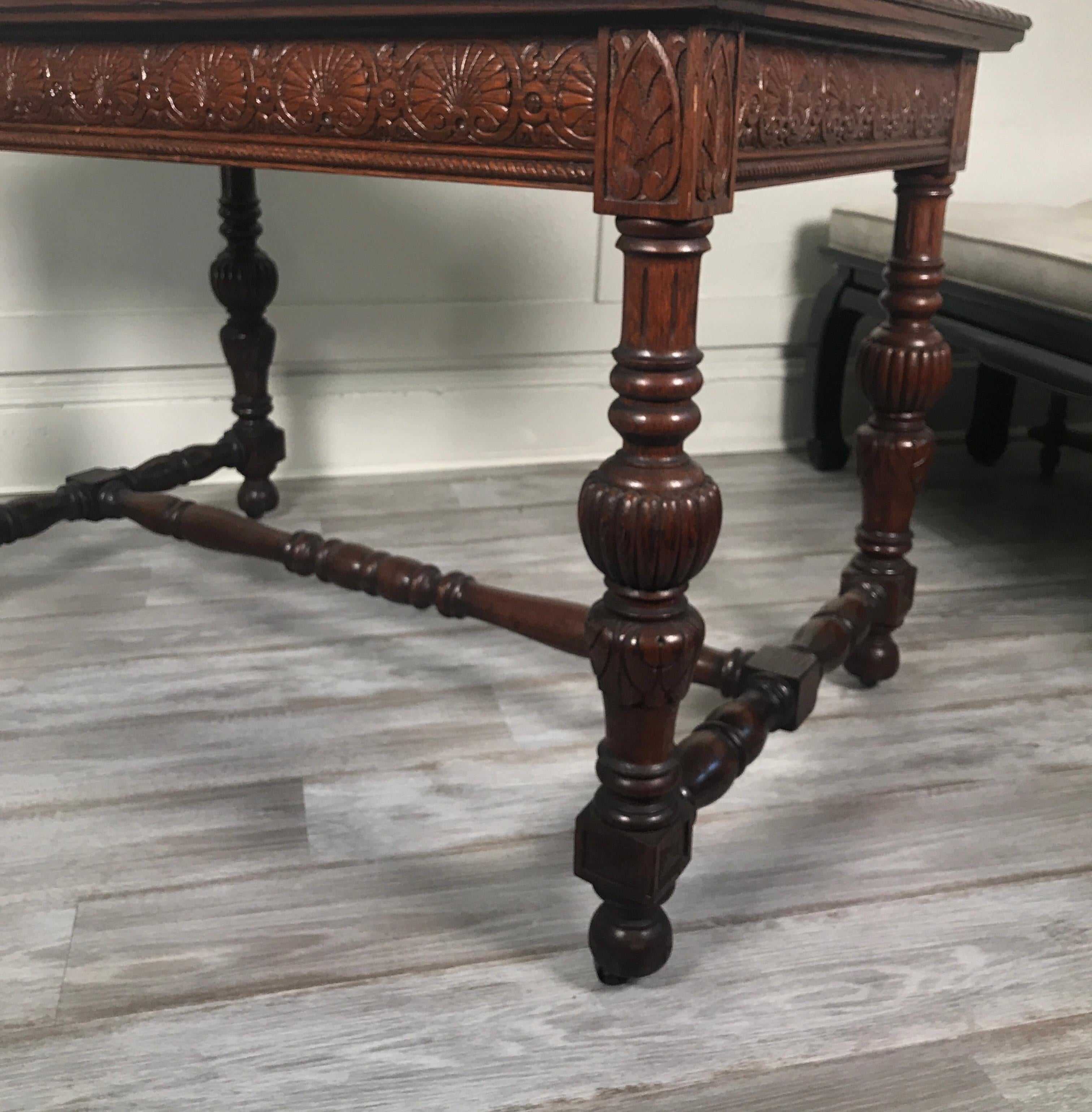Carved Dark Oak Library Table 6