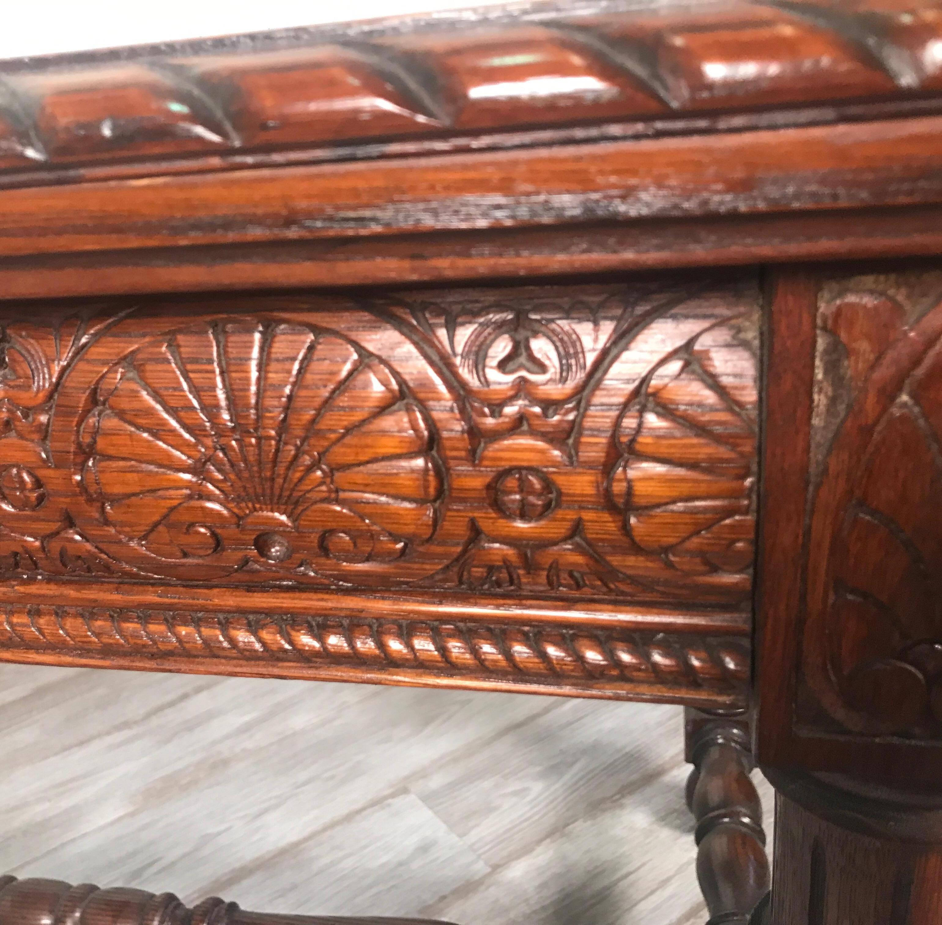 Carved Dark Oak Library Table 8