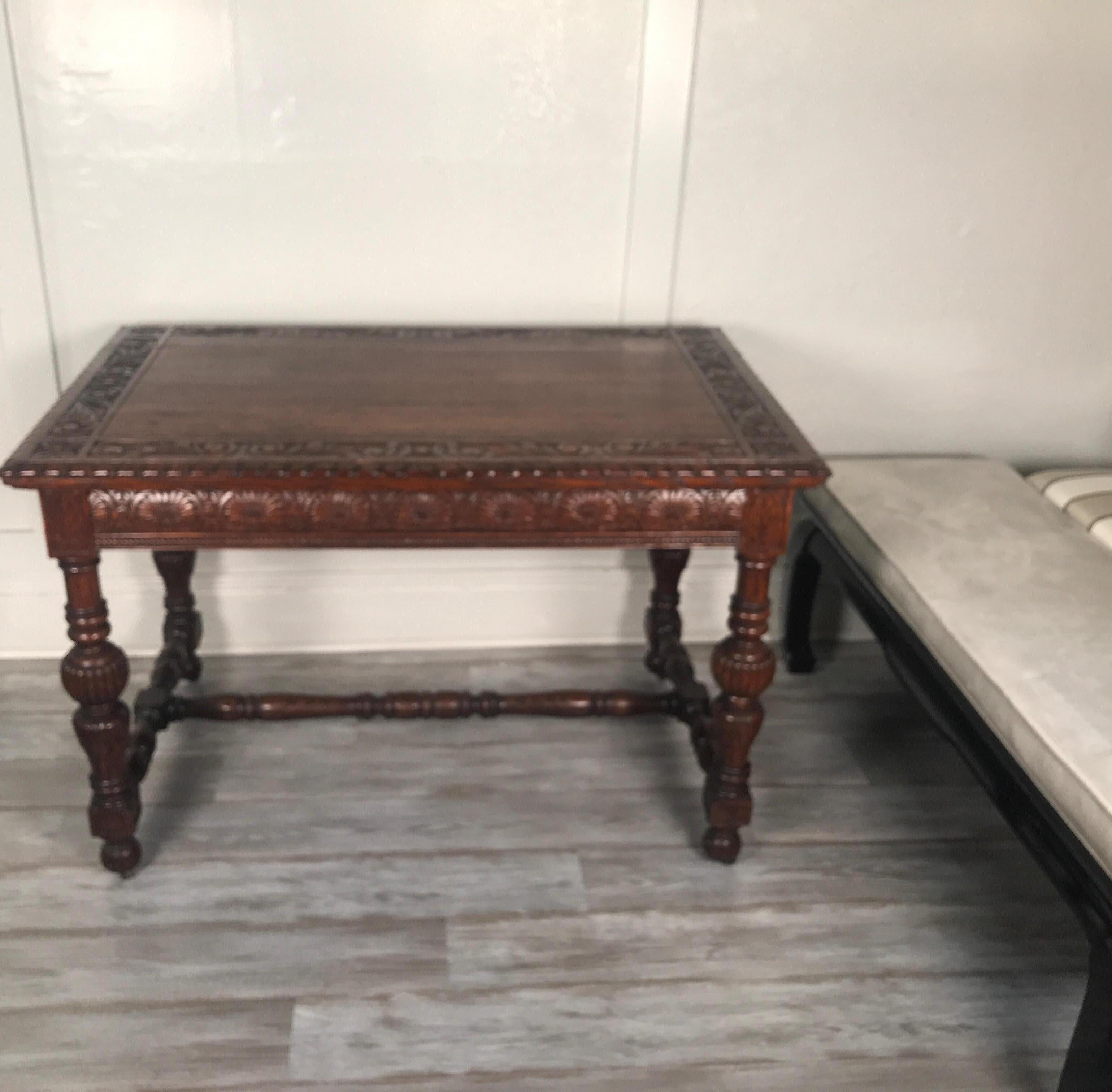 Carved Dark Oak Library Table 9