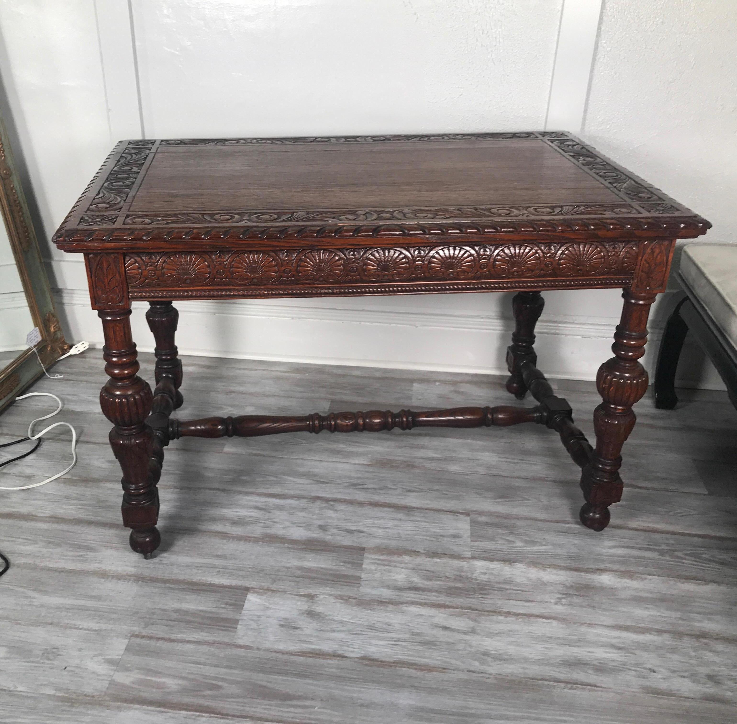 Jacobean Carved Dark Oak Library Table