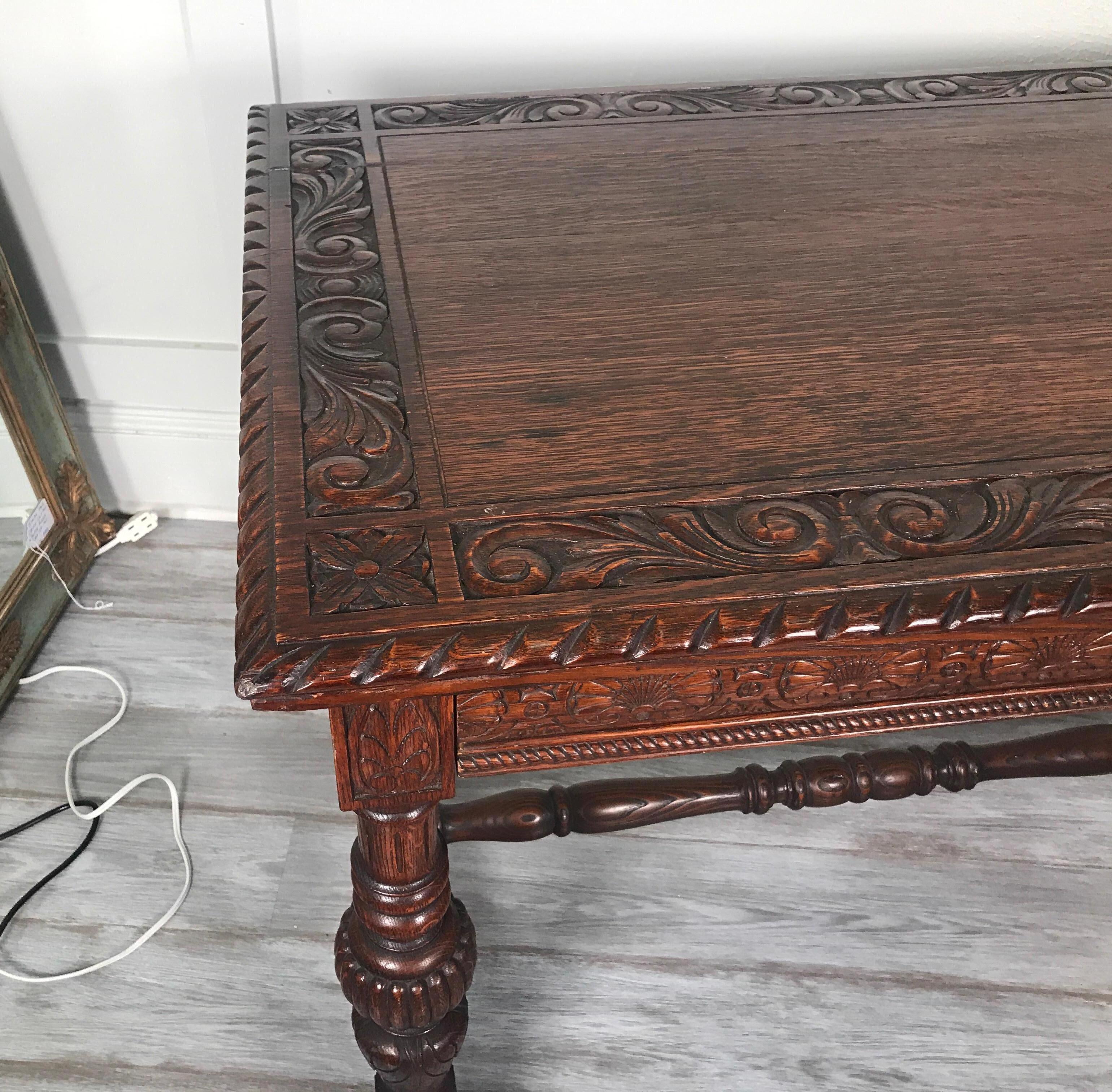 Late 19th Century Carved Dark Oak Library Table