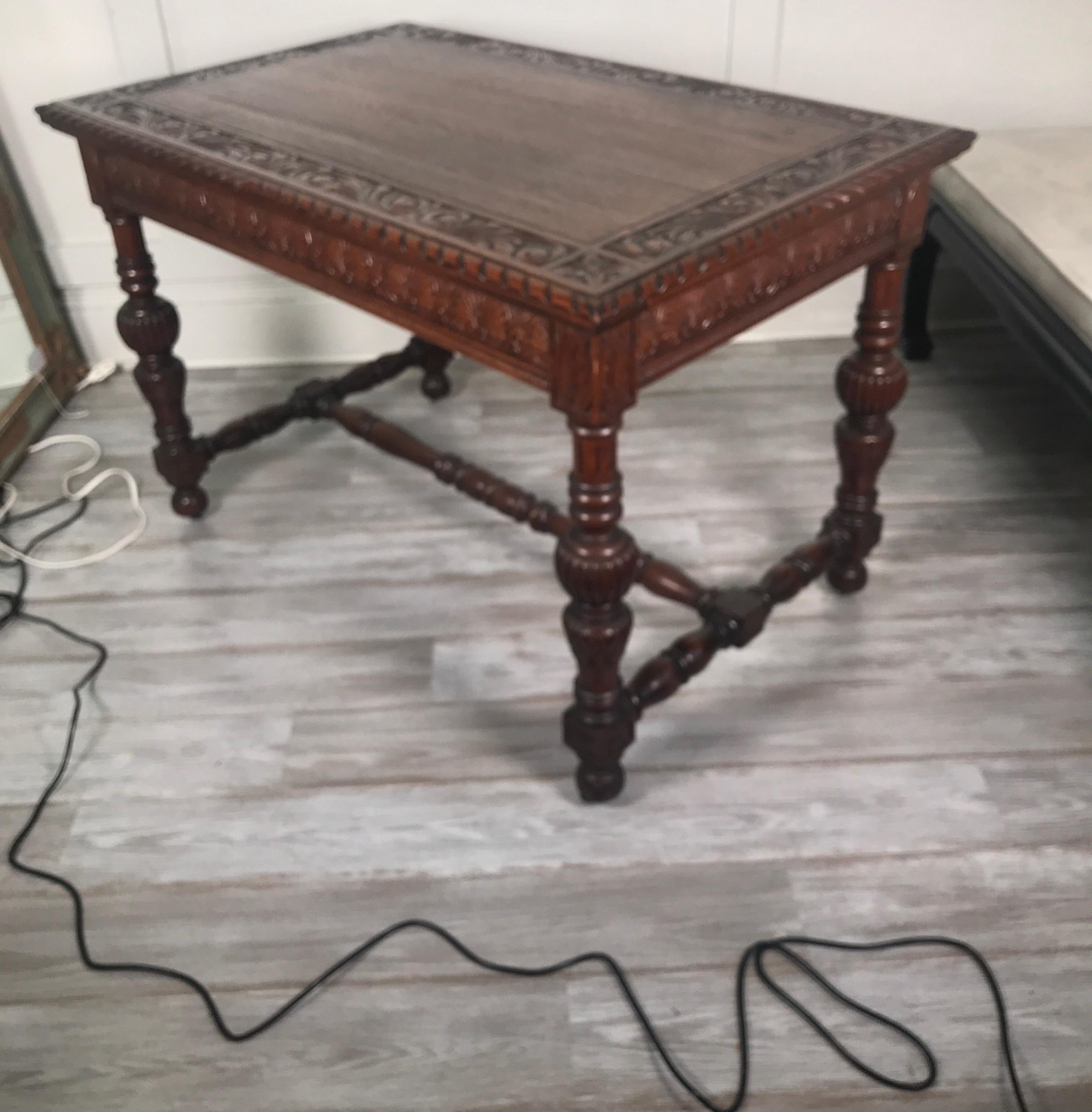 Carved Dark Oak Library Table 1