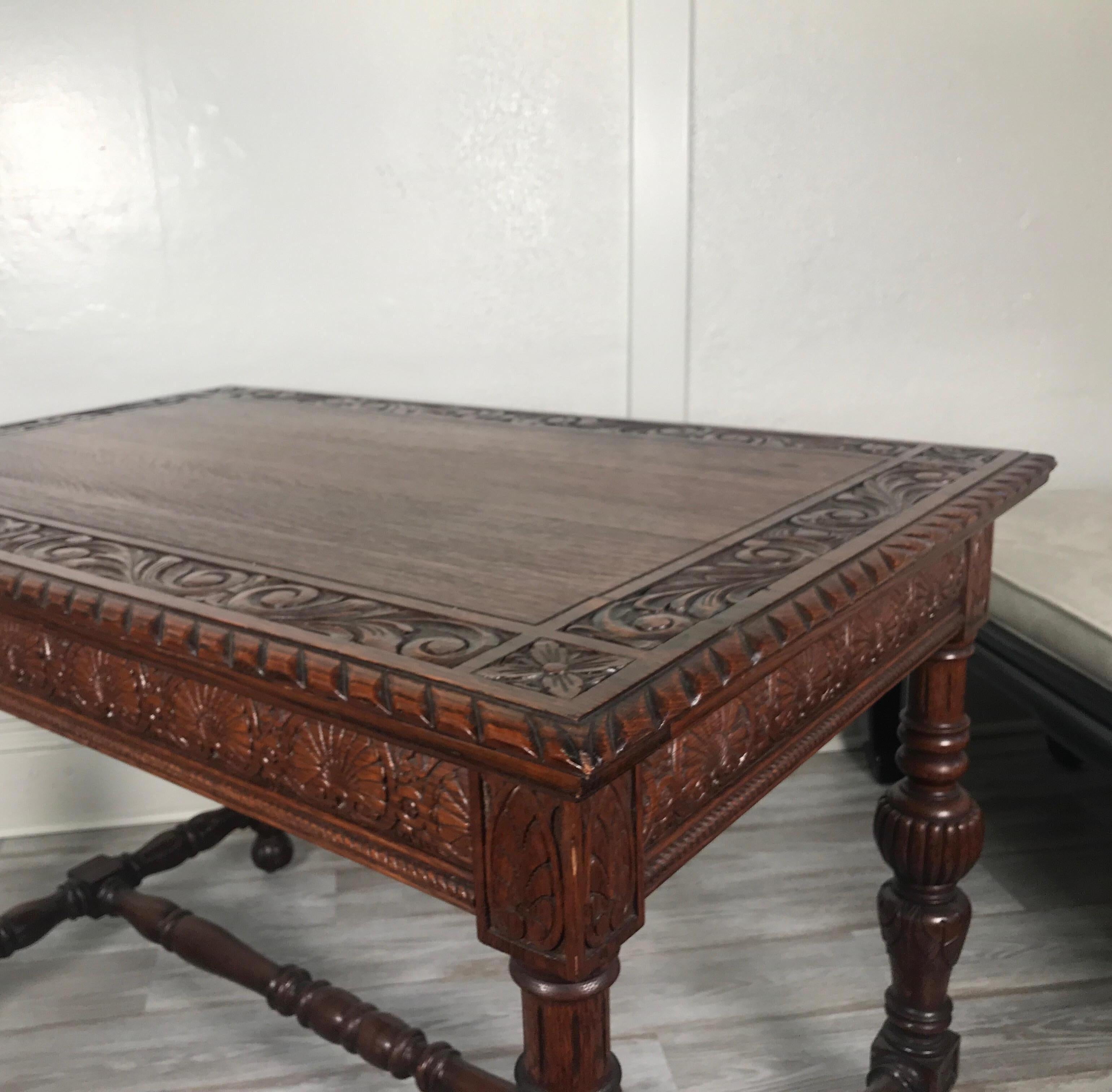 Carved Dark Oak Library Table 3