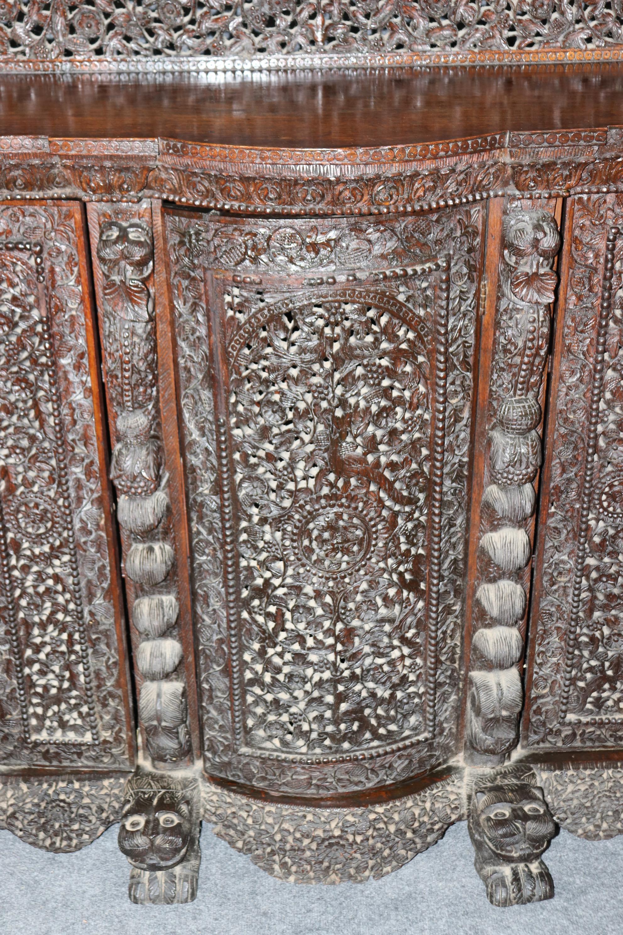 Carved Dark Teak Anglo-Indian Dog and Paw Footed Commode Buffet Cabinet 7