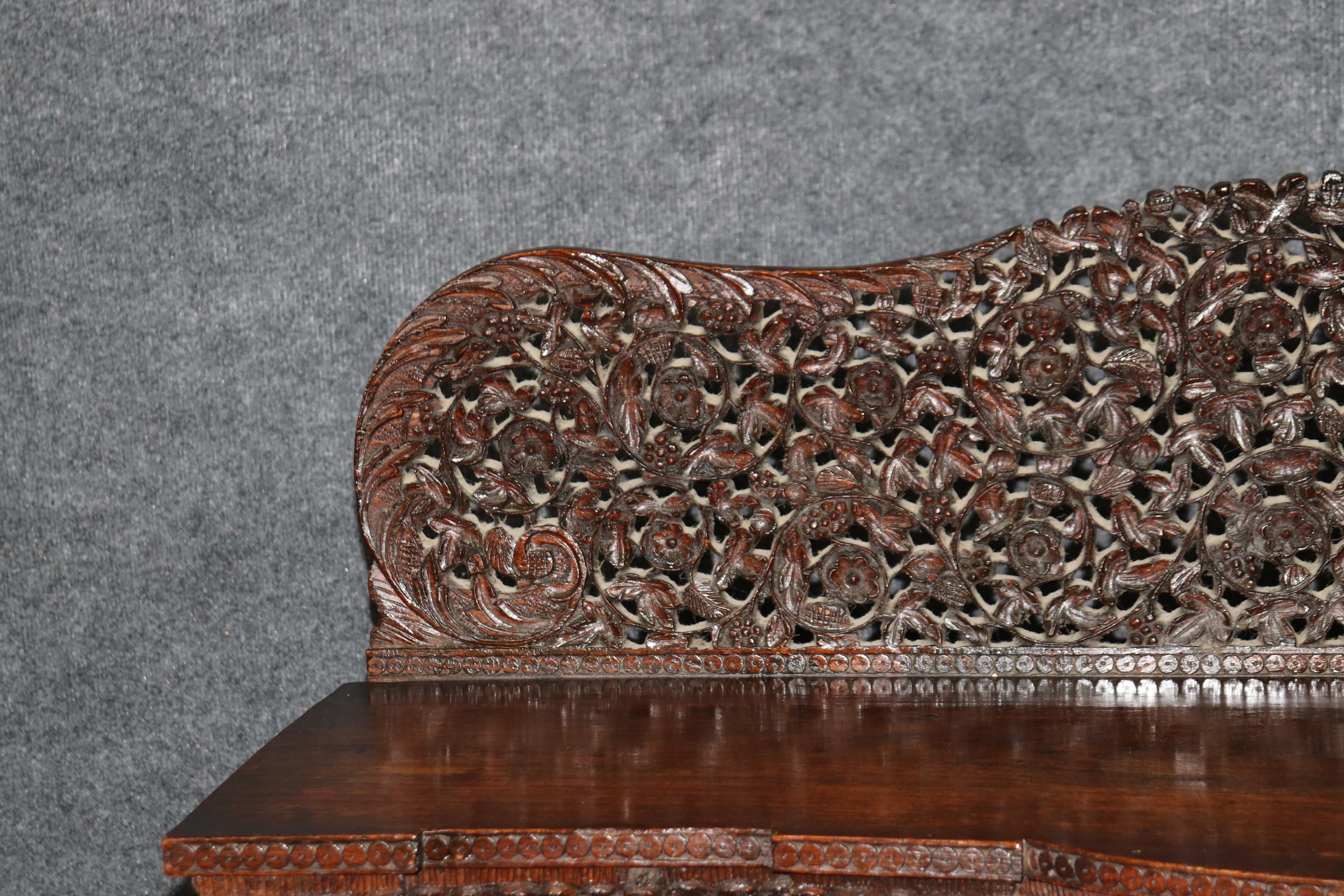 Carved Dark Teak Anglo-Indian Dog and Paw Footed Commode Buffet Cabinet 9