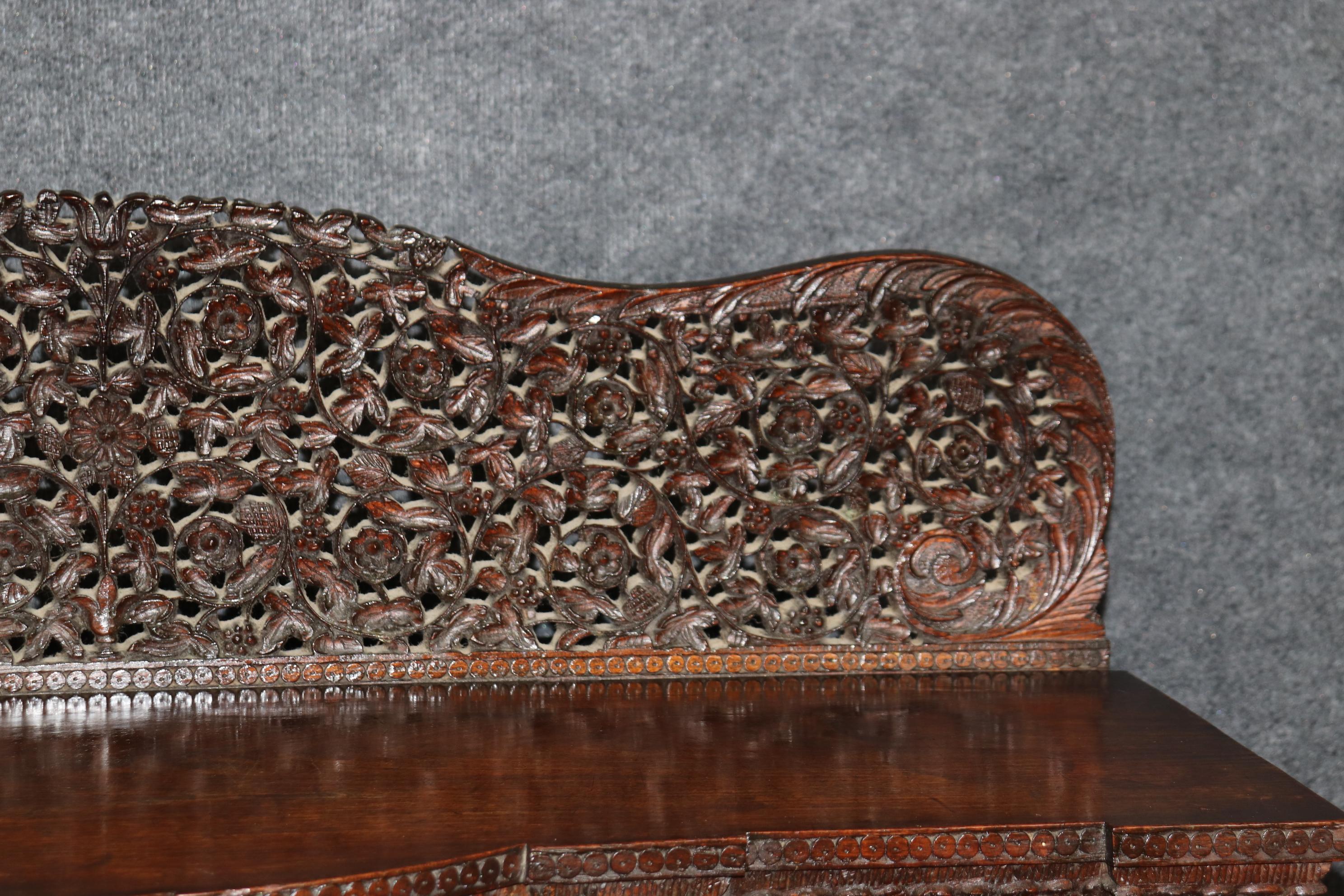 Carved Dark Teak Anglo-Indian Dog and Paw Footed Commode Buffet Cabinet 11