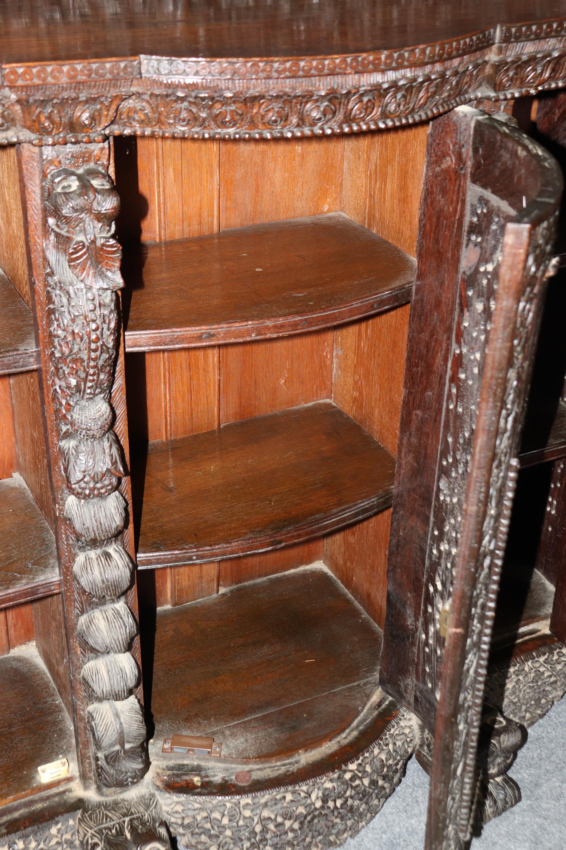 Carved Dark Teak Anglo-Indian Dog and Paw Footed Commode Buffet Cabinet 3
