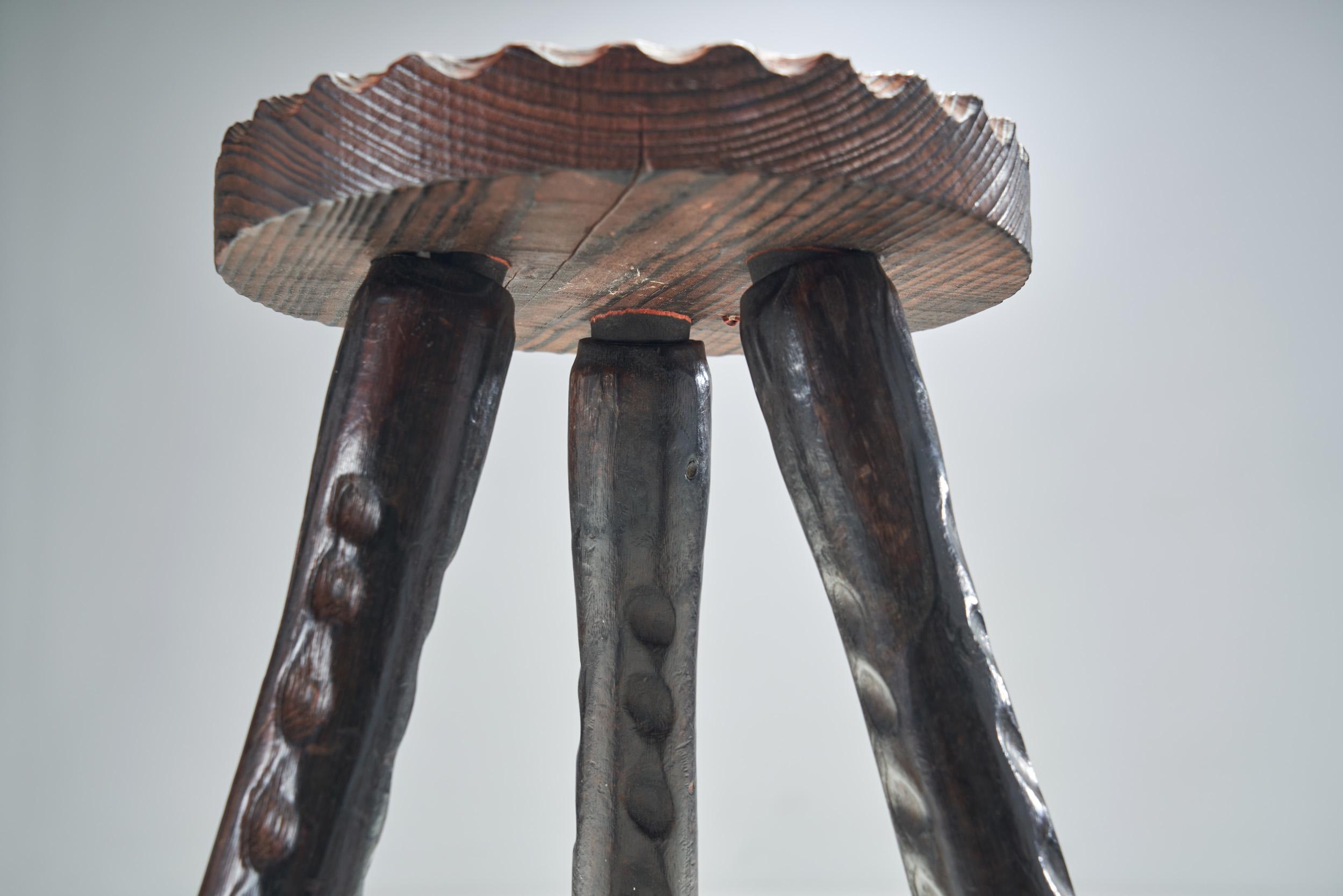 Carved Dark Tripod Stool, Europe Ca Mid-20th Century 6