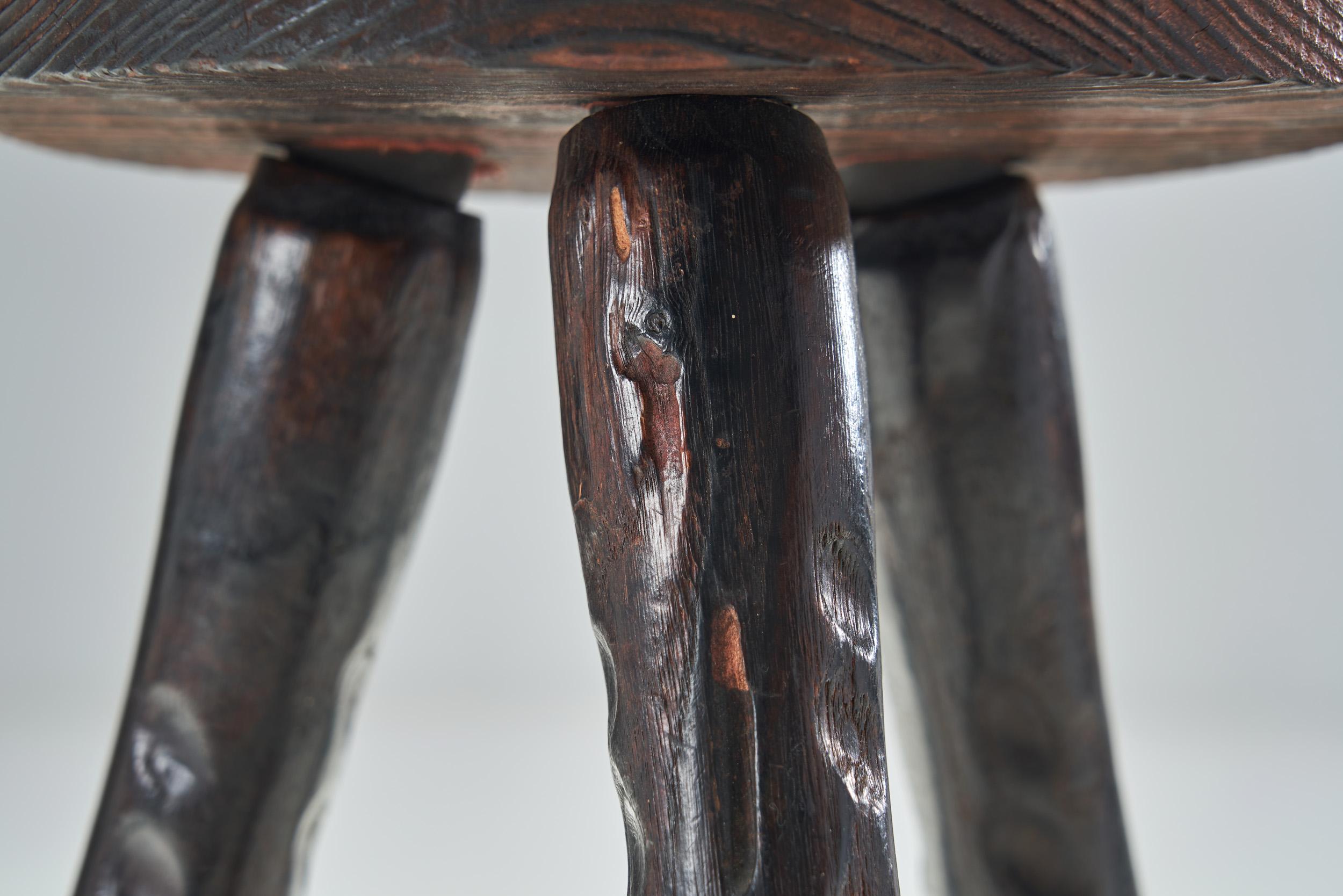 Carved Dark Tripod Stool, Europe Ca Mid-20th Century 7