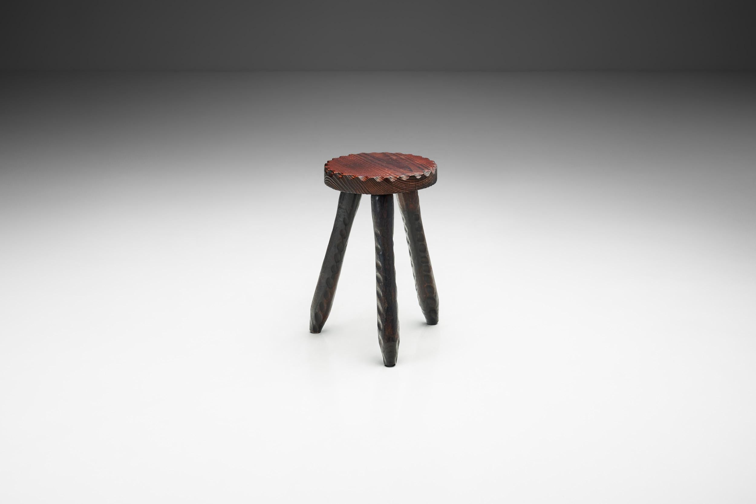 Other Carved Dark Tripod Stool, Europe Ca Mid-20th Century