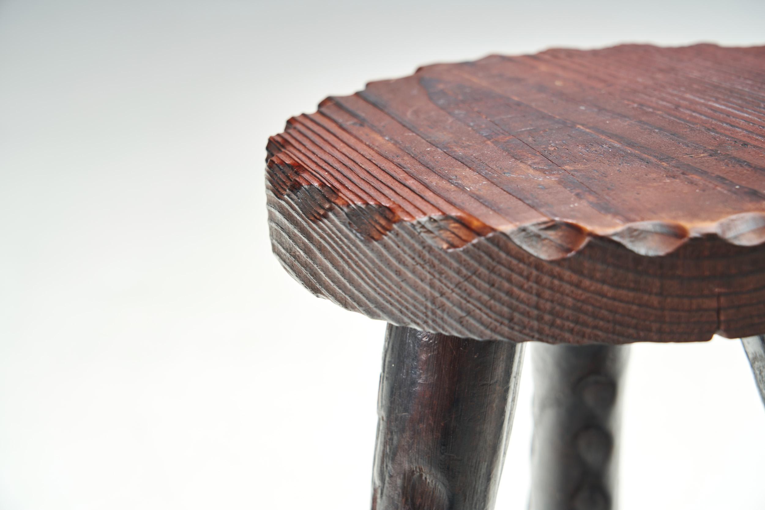 Carved Dark Tripod Stool, Europe Ca Mid-20th Century 3