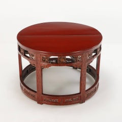 Carved demi-lune Chinese console tables in red C 1880.