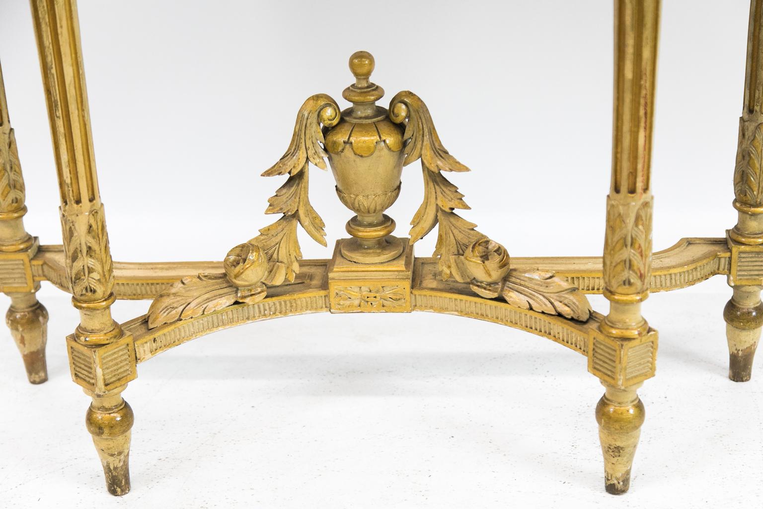French Carved Demilune Marble Top Console Table