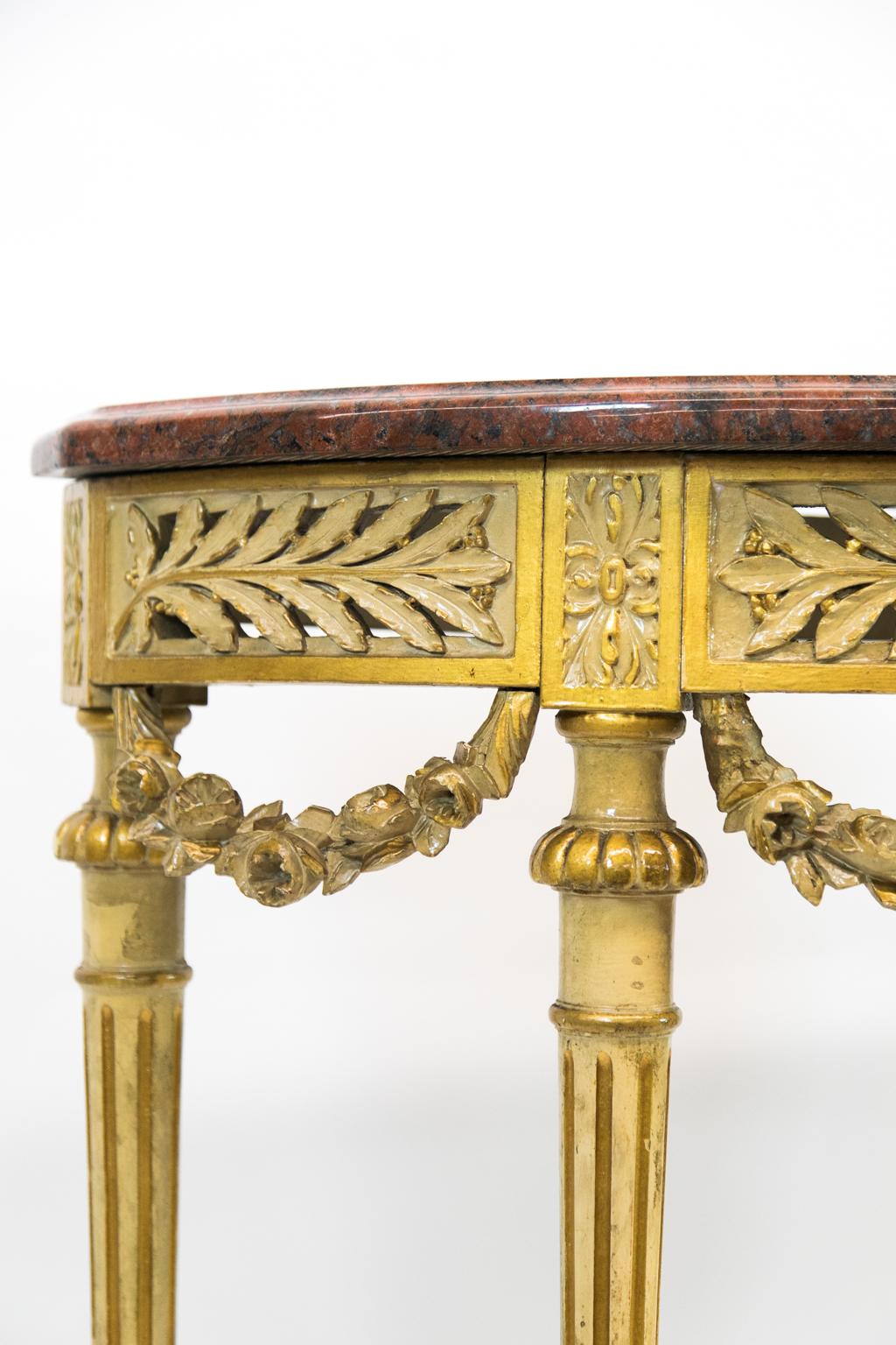 Late 19th Century Carved Demilune Marble Top Console Table
