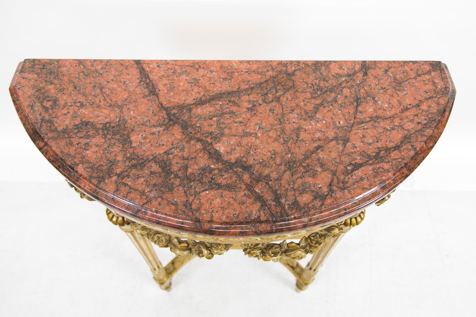 Carved Demilune Marble Top Console Table 1