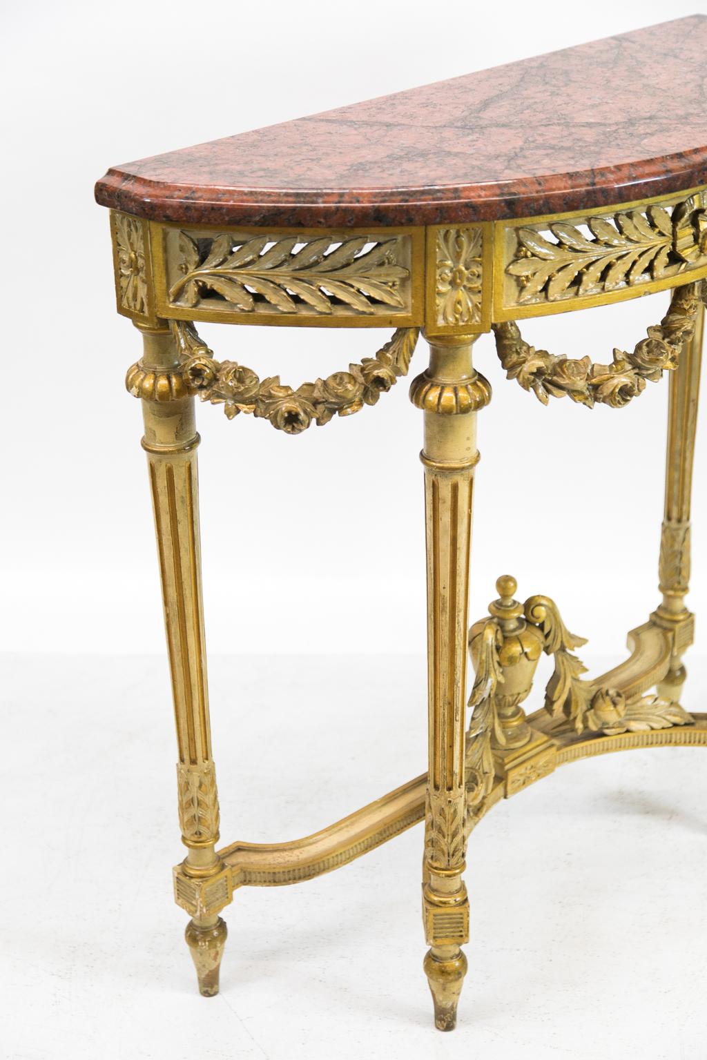 Carved Demilune Marble Top Console Table 3