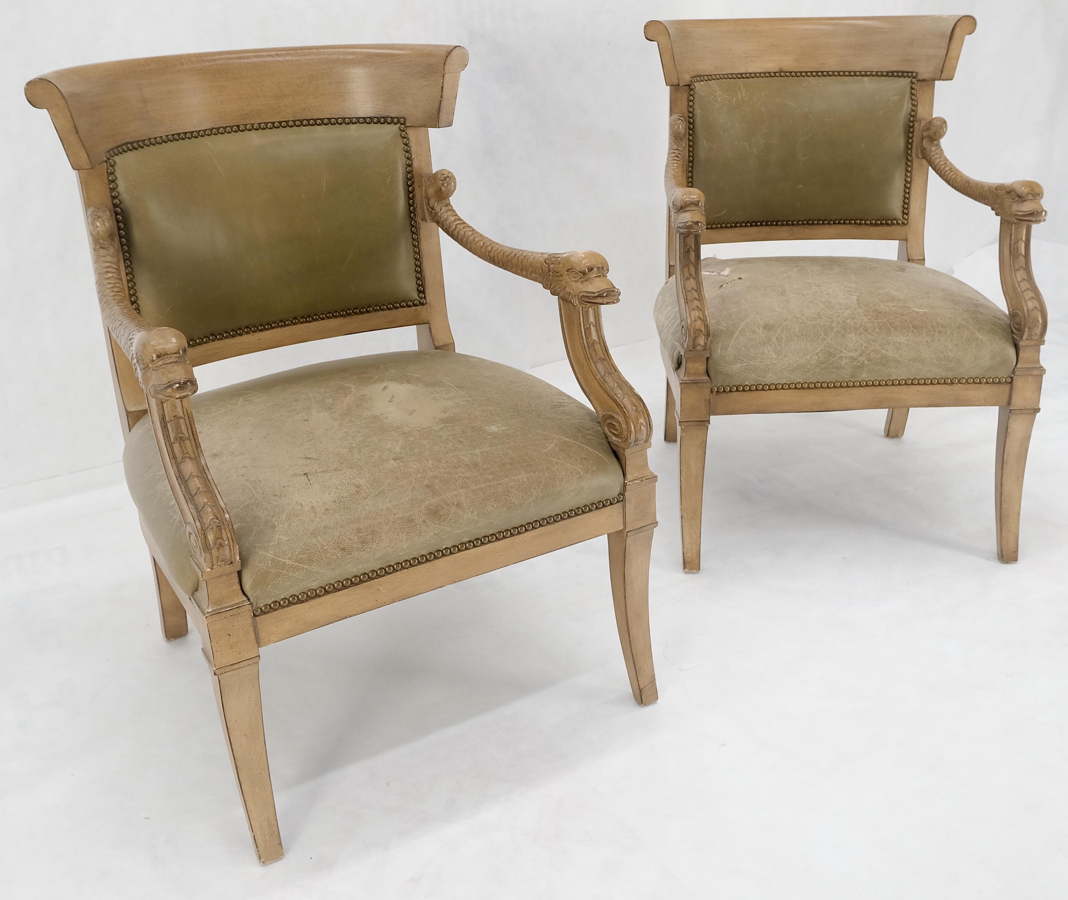 Geschnitzt Delphine Form Arme gerundet zurück Lounge Stühle Lederpolsterung AS IS im Angebot 6