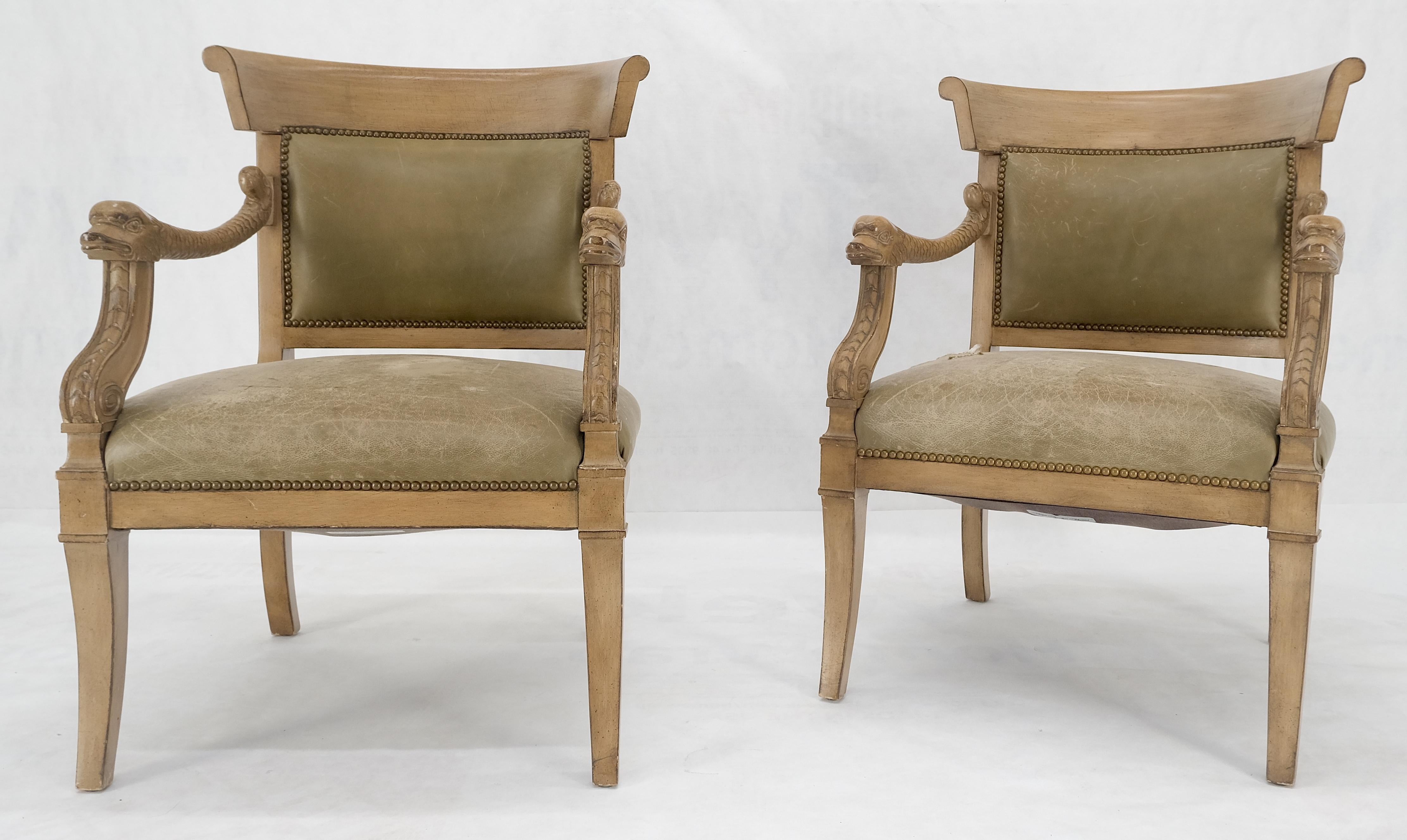 Geschnitzt Delphine Form Arme gerundet zurück Lounge Stühle Lederpolsterung AS IS im Angebot 3